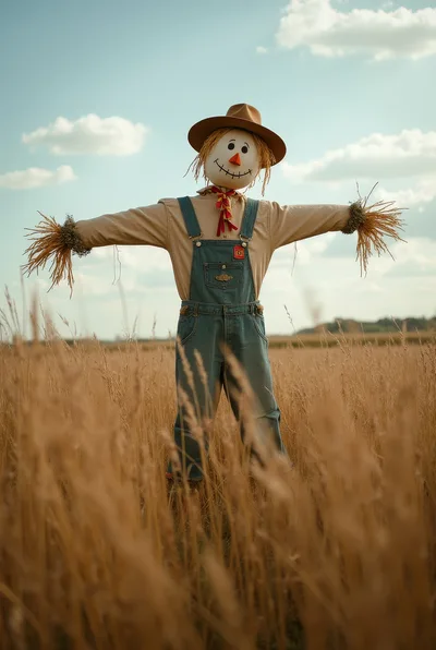 Scarecrow Standing In A Golden Wheat Field