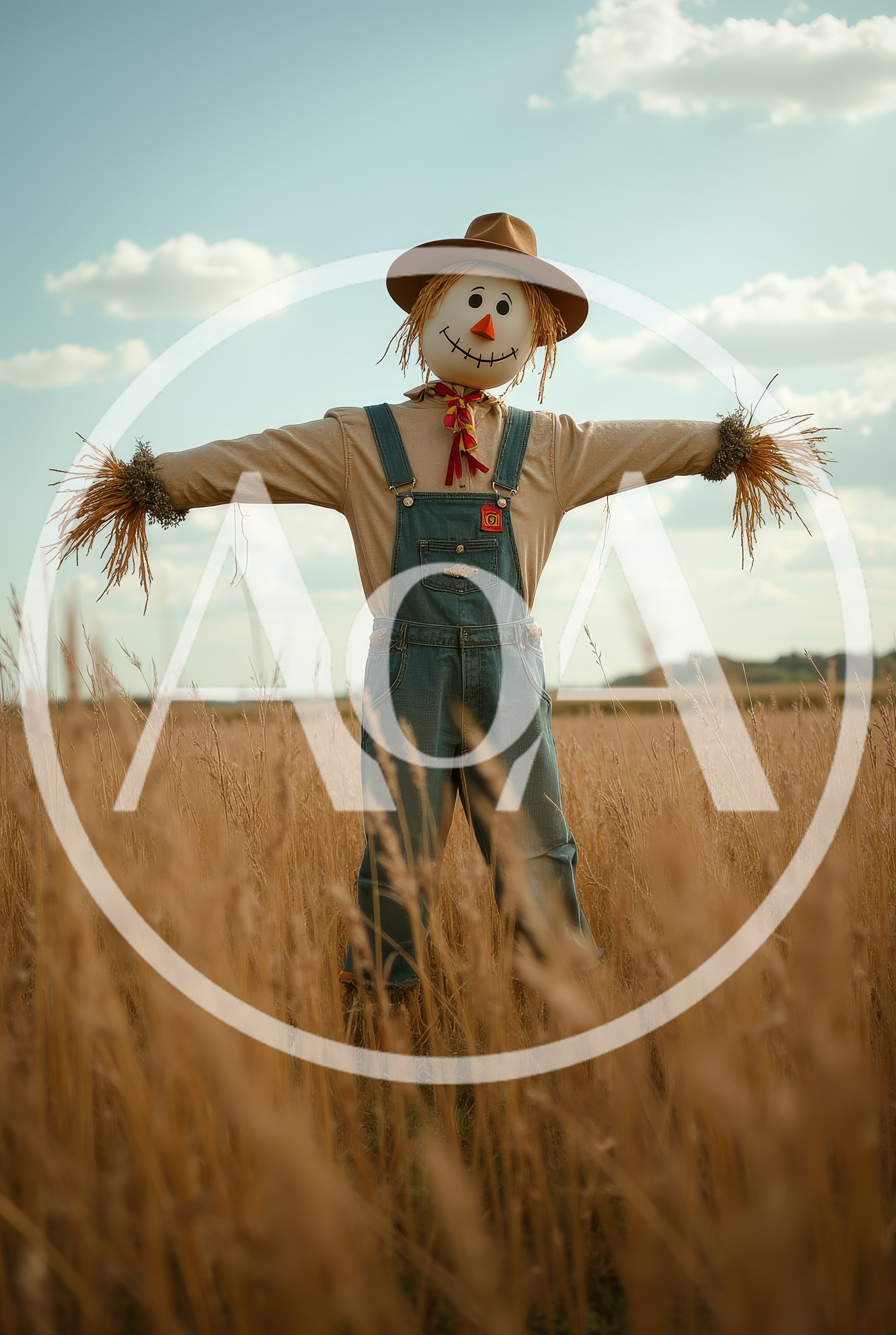 Scarecrow Standing In A Golden Wheat Field