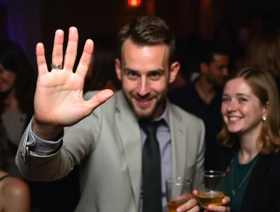Man Showing Wedding Ring At Social Gathering