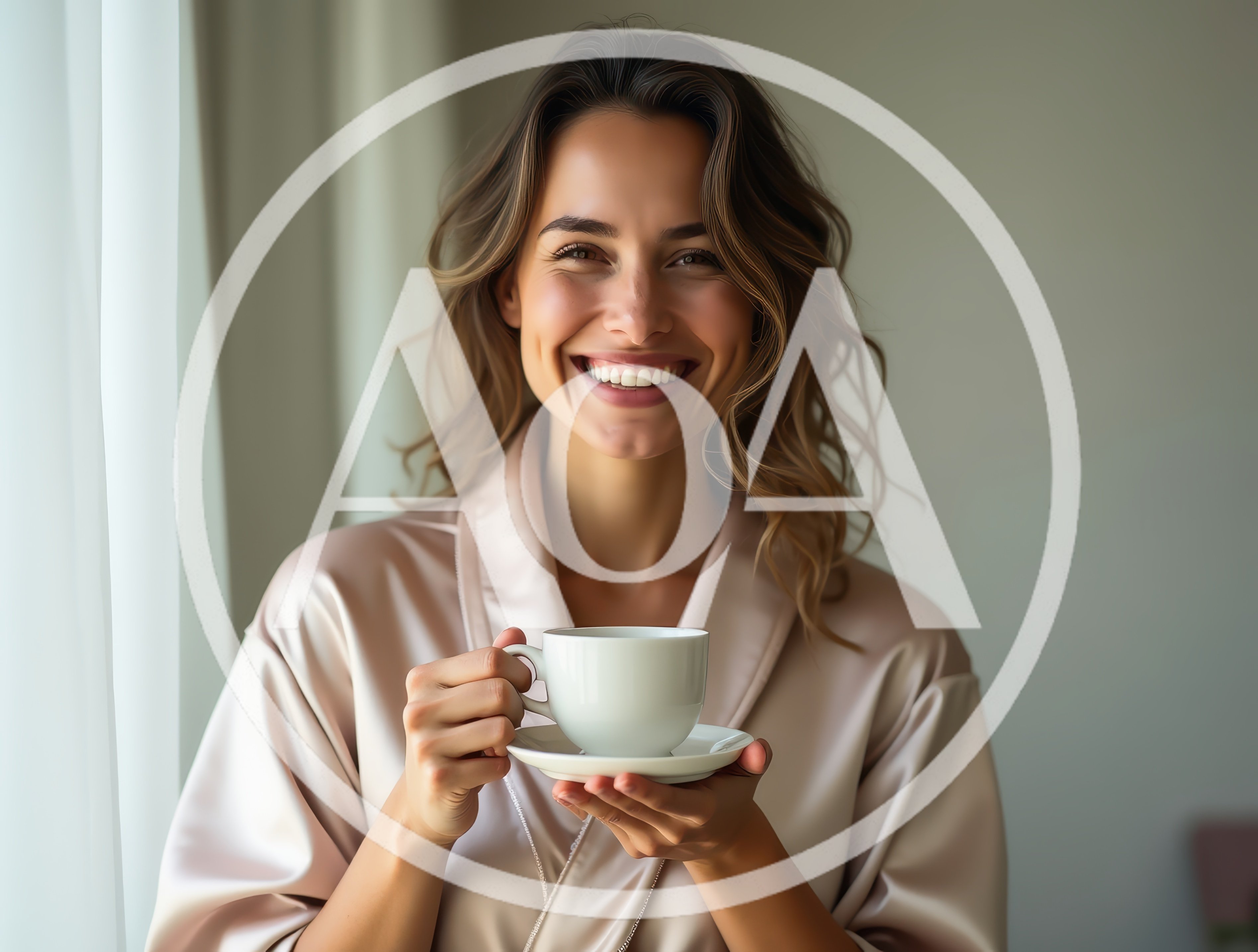 Smiling Woman Holding A Coffee Cup In A Robe