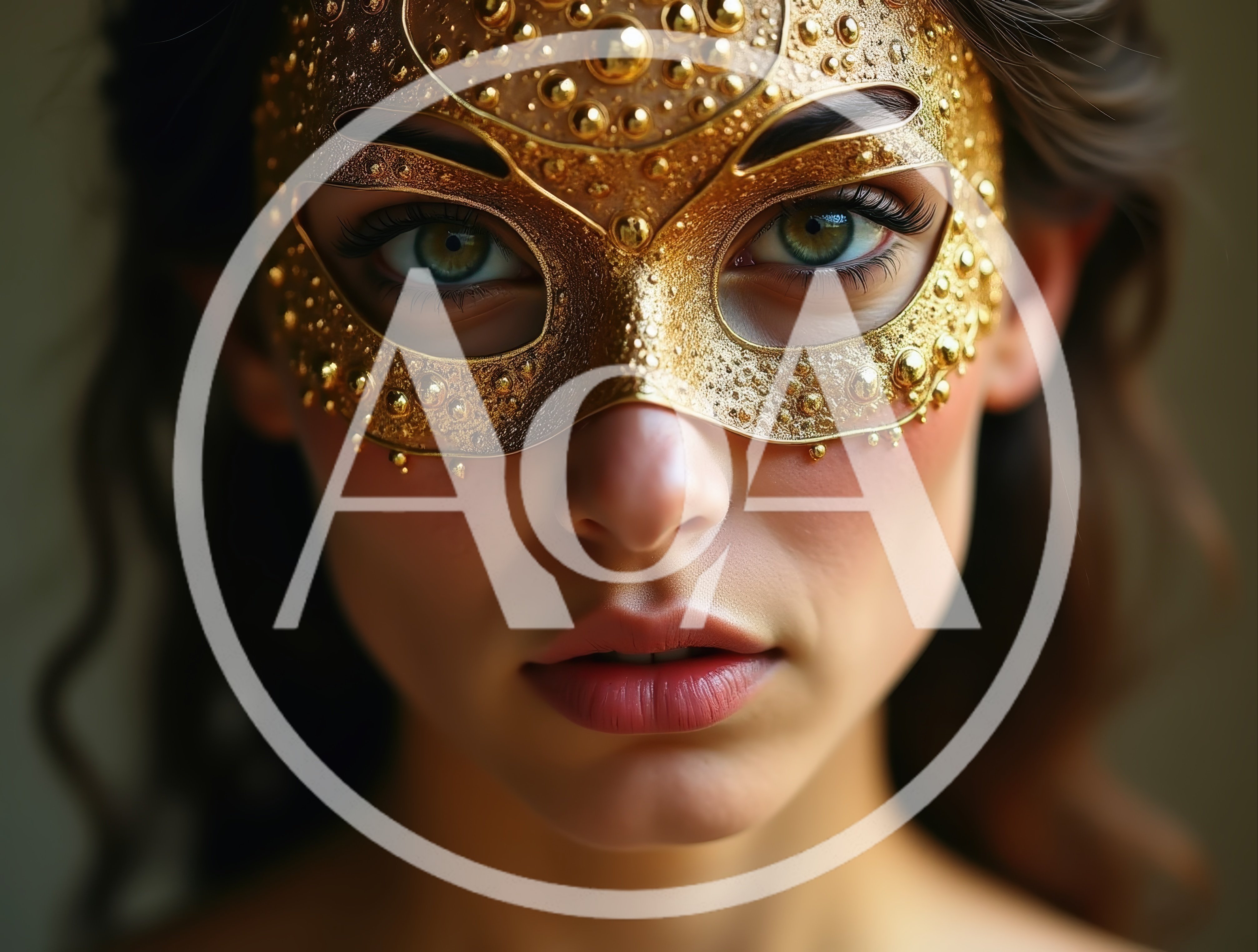 Portrait Of A Woman Wearing An Ornate Gold Mask