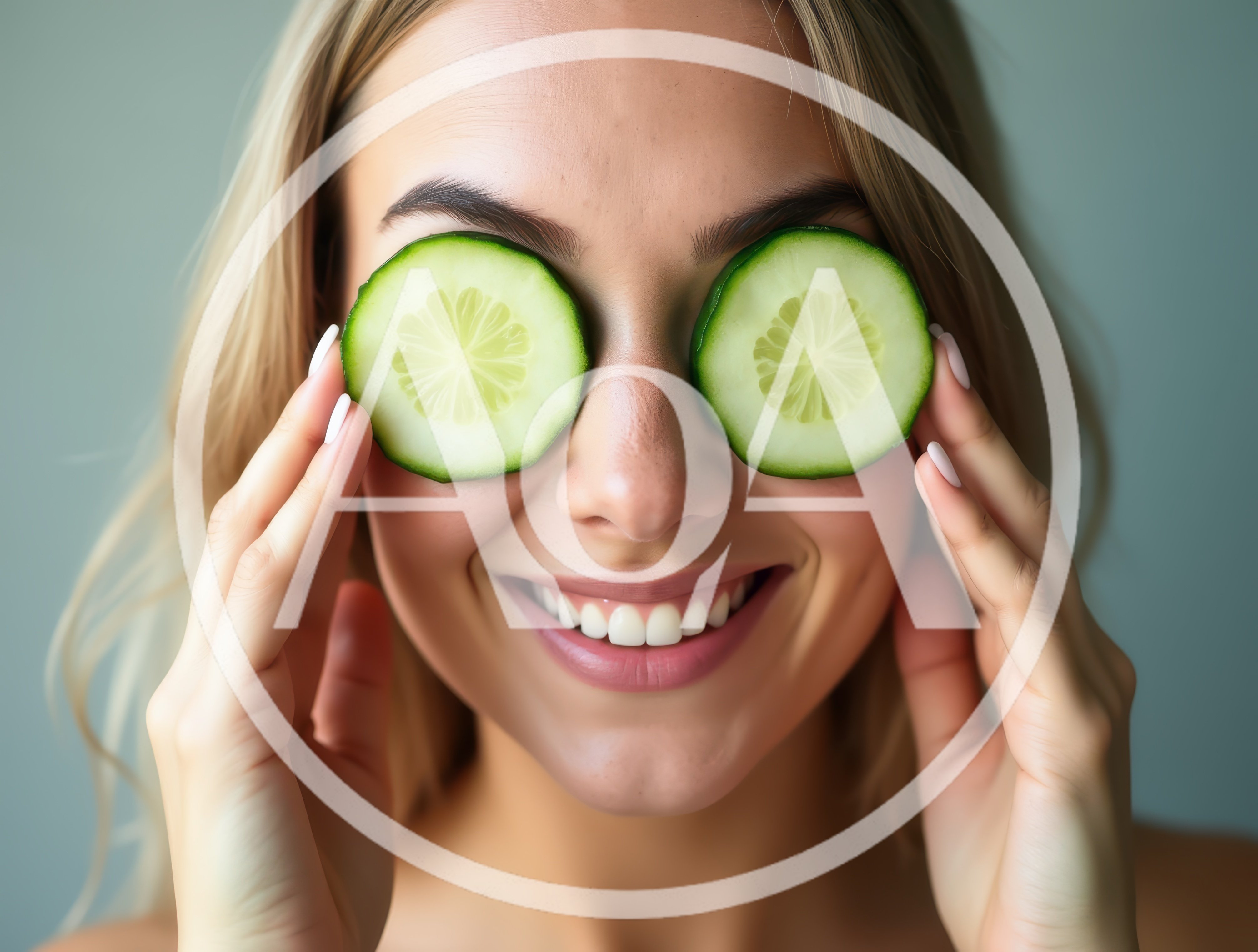 Young Woman Applying Cucumber Slices To Her Eyes