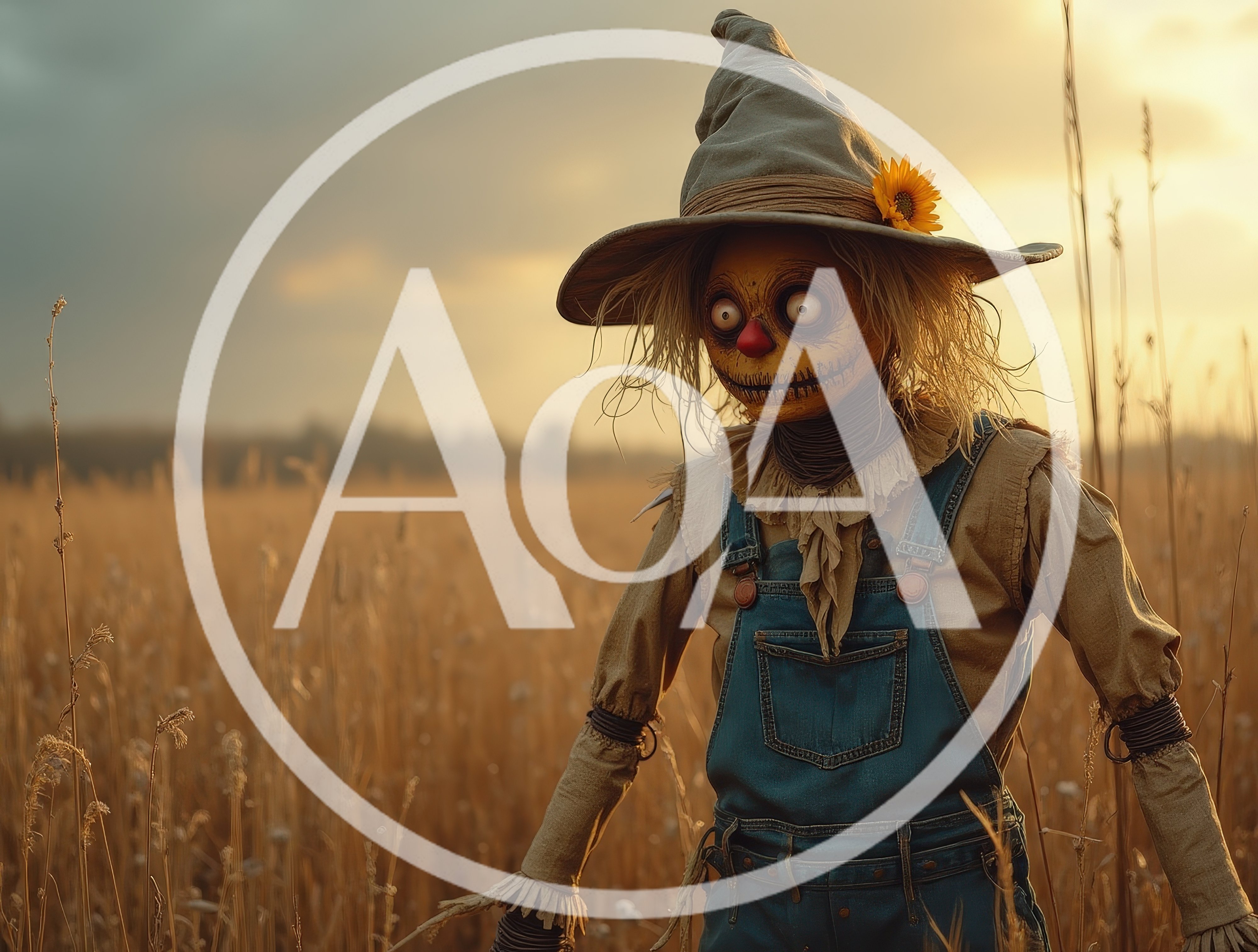 Creepy Scarecrow Standing In A Golden Wheat Field