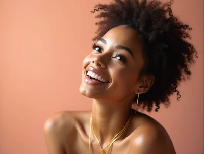 Portrait Of A Smiling Woman With Curly Hair