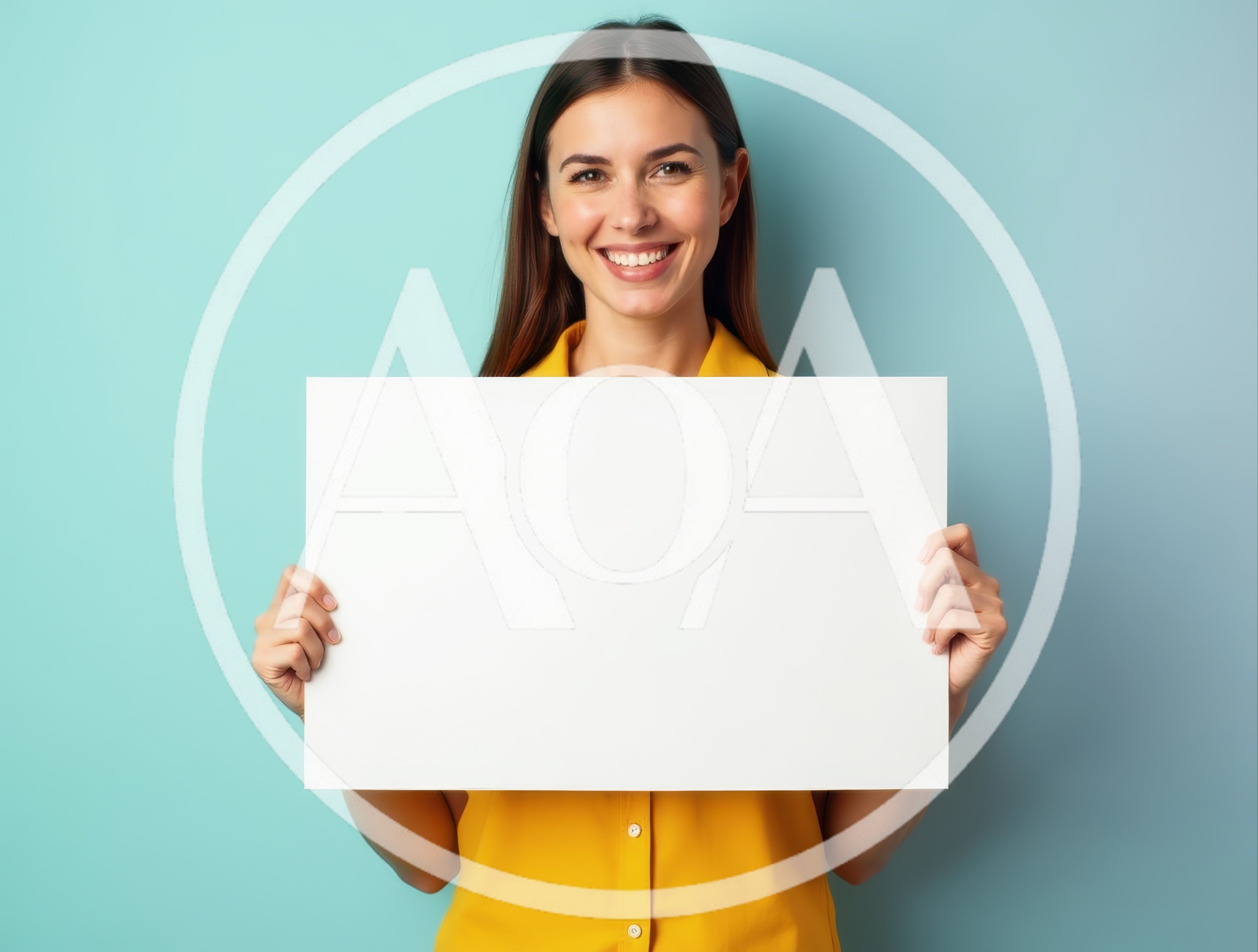 Smiling Woman Holding Blank White Sign