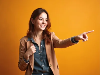 Smiling Young Woman Pointing To The Side