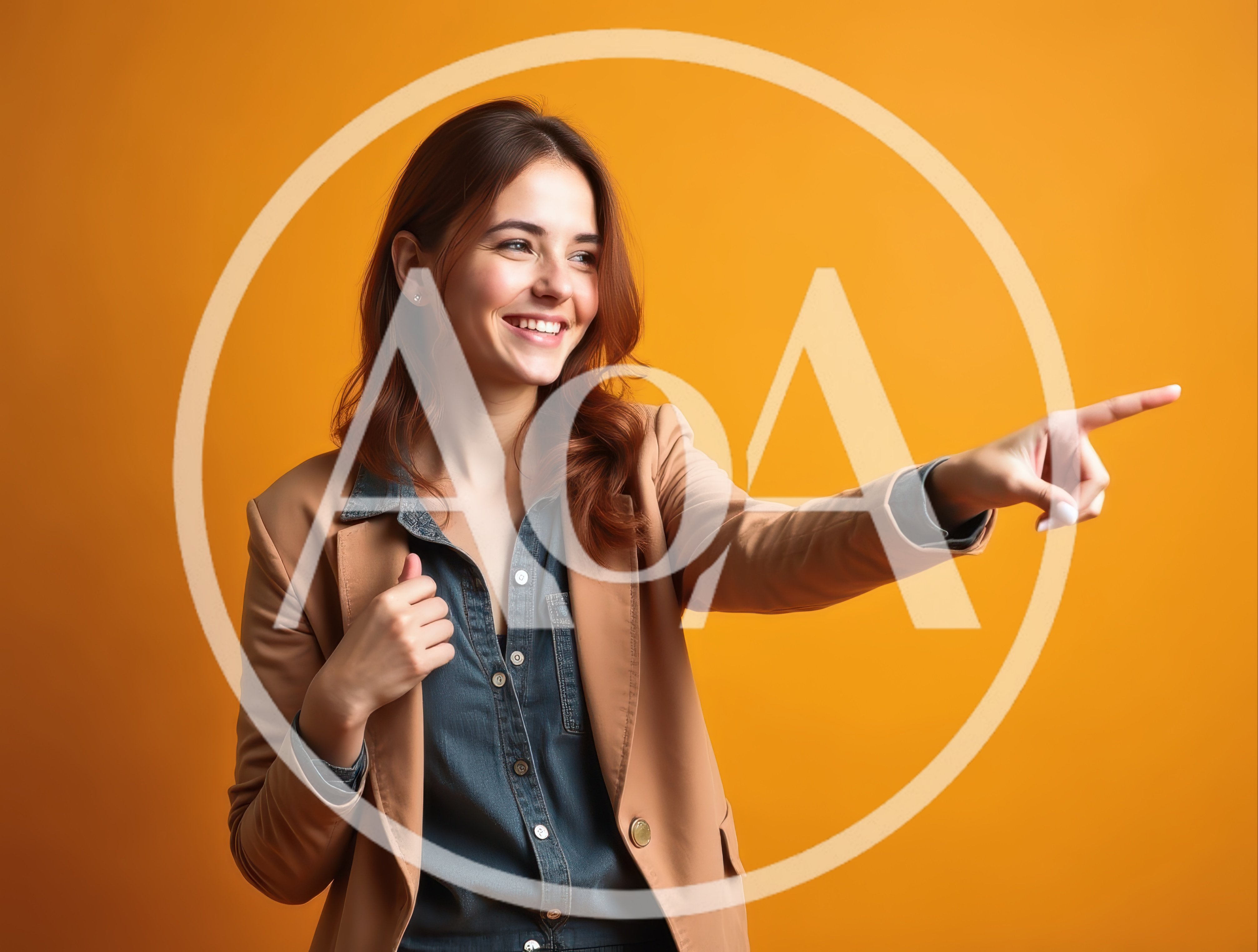 Smiling Young Woman Pointing To The Side
