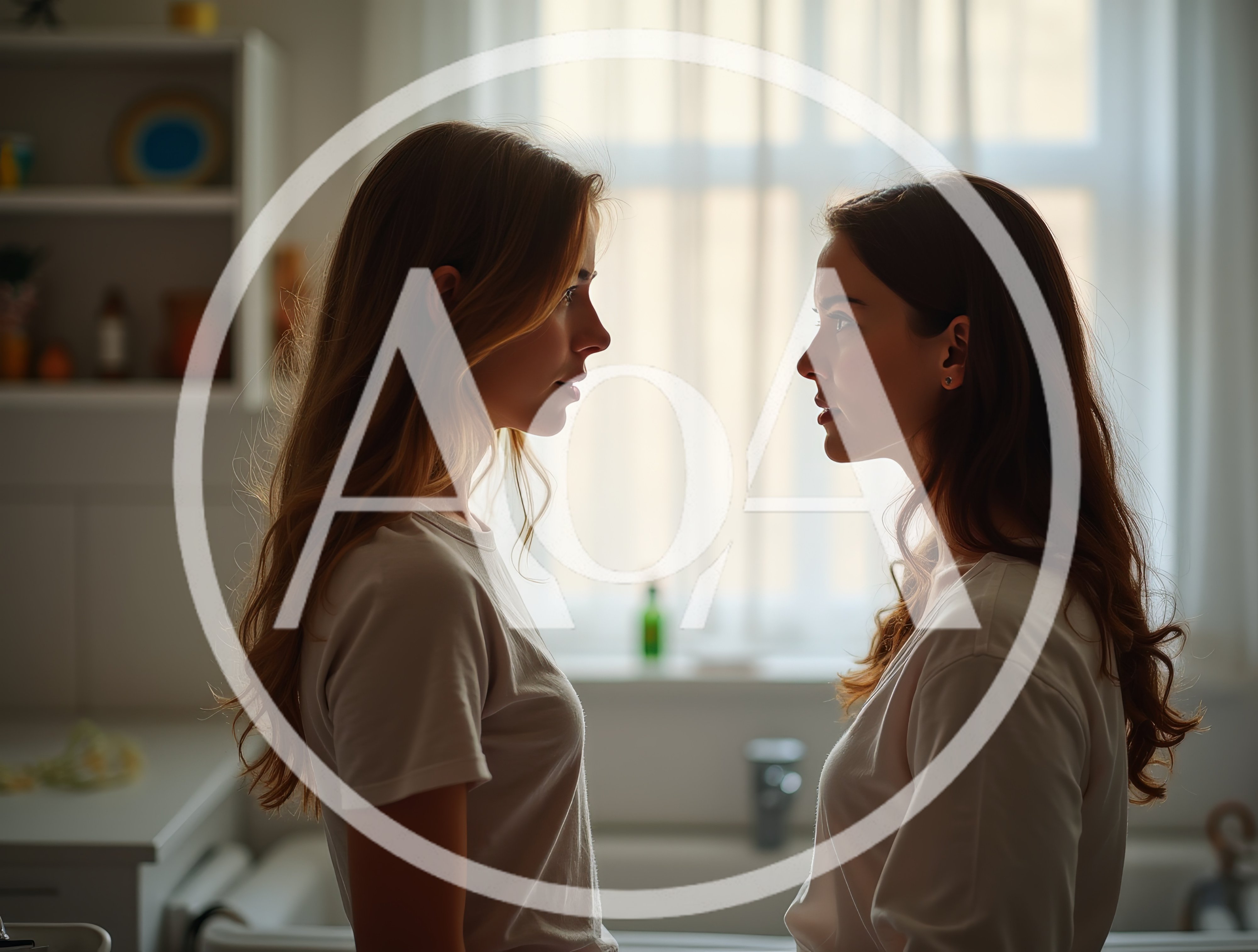Two Women Facing Each Other In A Kitchen