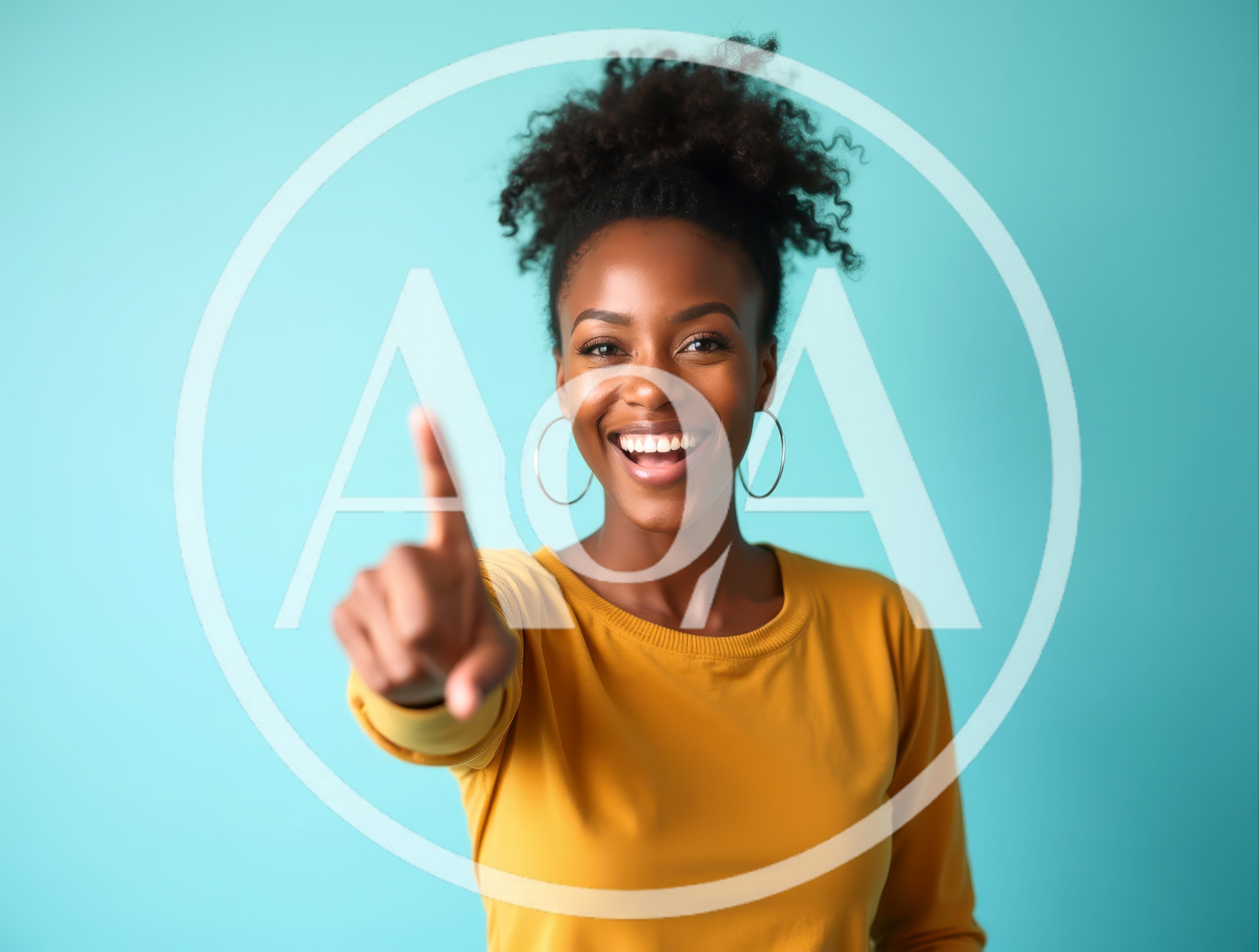Happy Young Woman Pointing Forward At Camera