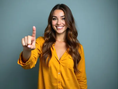 Smiling Woman Pointing Finger At Camera