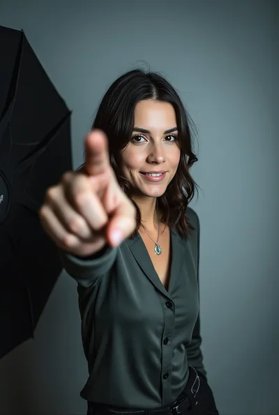 Young Woman Pointing Directly At Camera In Studio