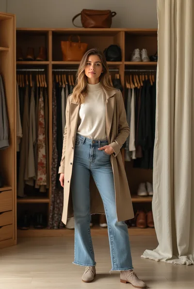 Stylish Woman Standing In A Modern Walk In Closet