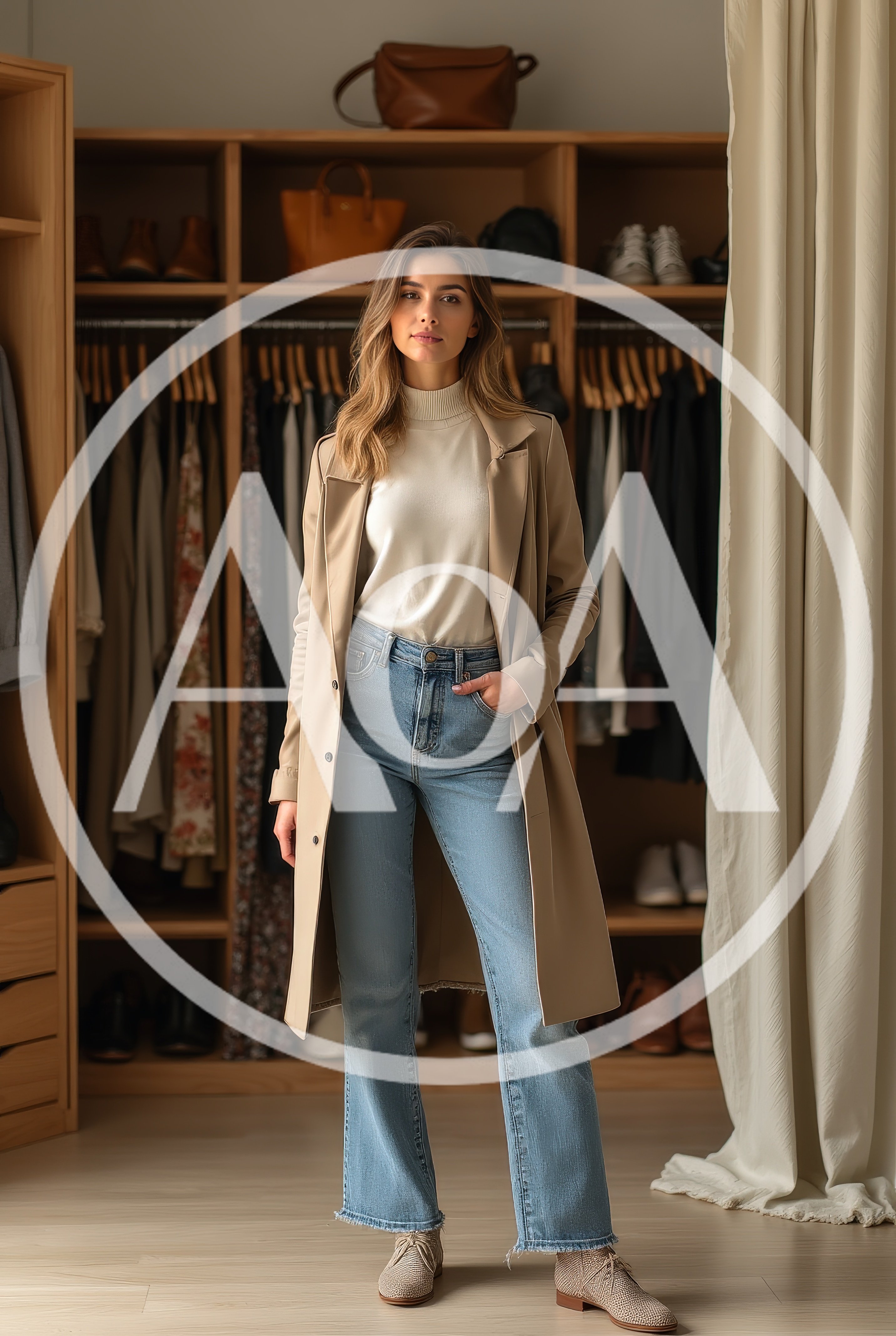 Stylish Woman Standing In A Modern Walk In Closet