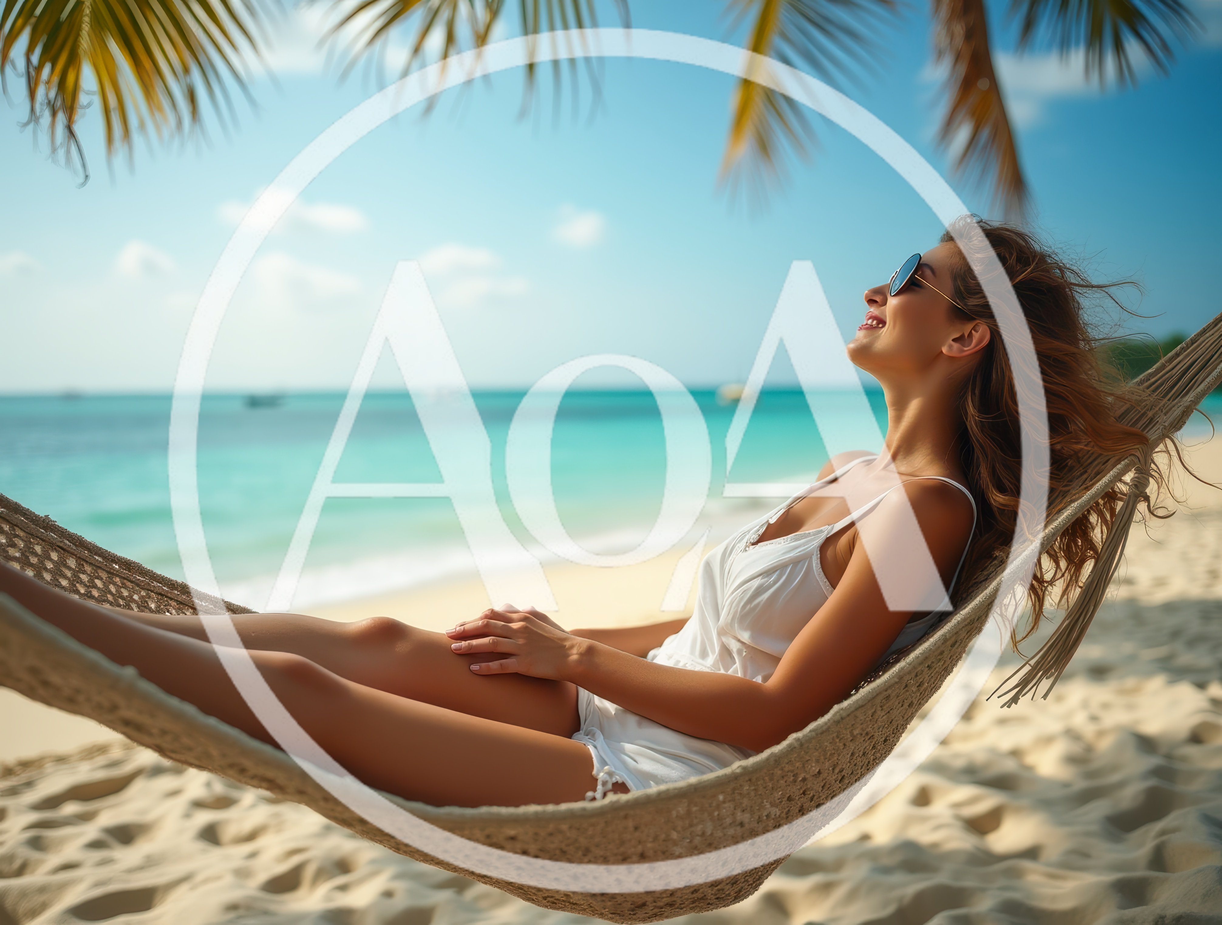 Woman Relaxing In A Hammock On A Tropical Beach