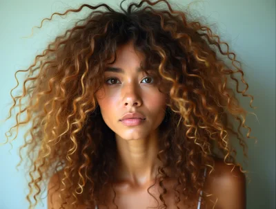 Portrait Of A Young Woman With Voluminous Curly Hair
