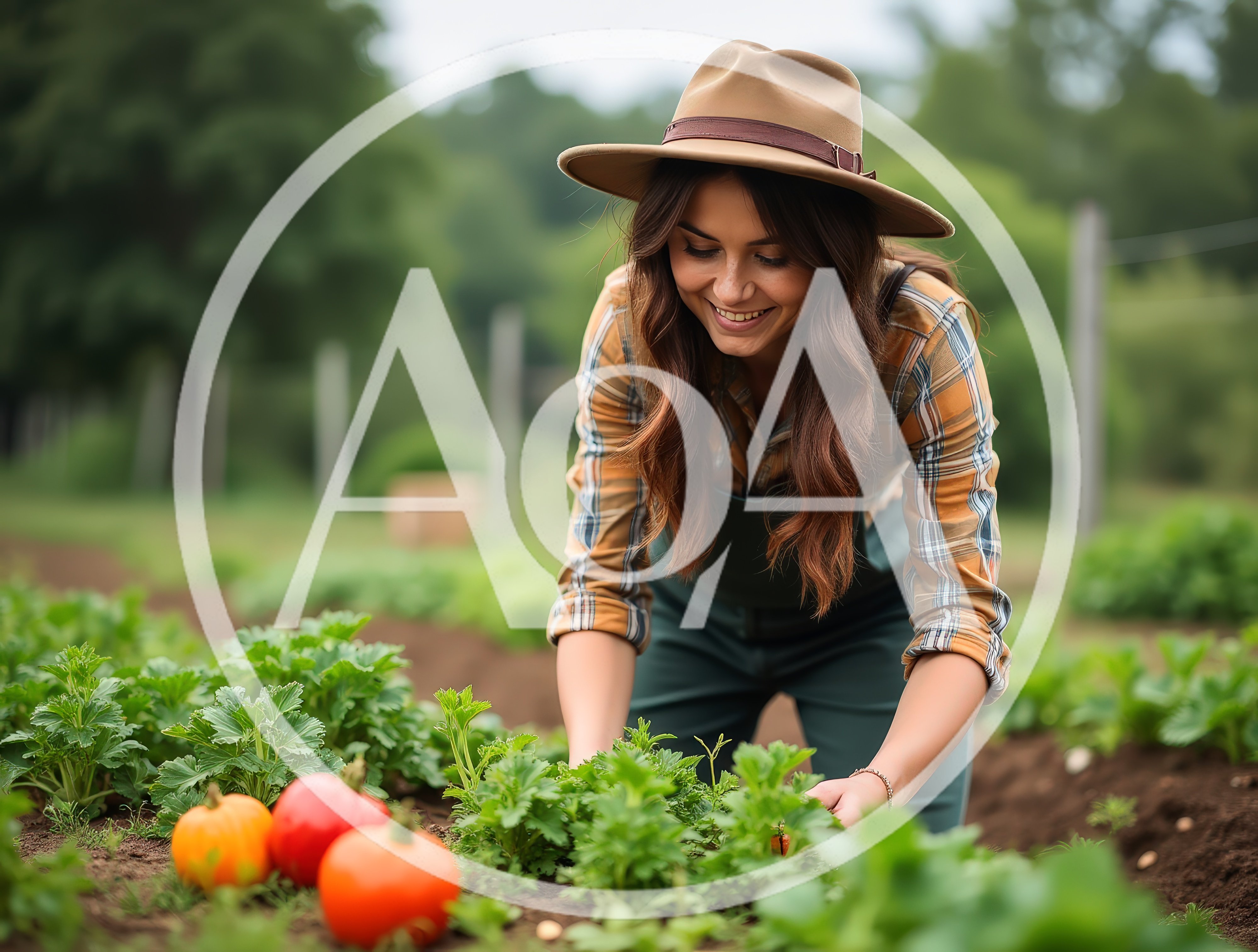 Young Woman Harvesting Fresh Vegetables In A Garden