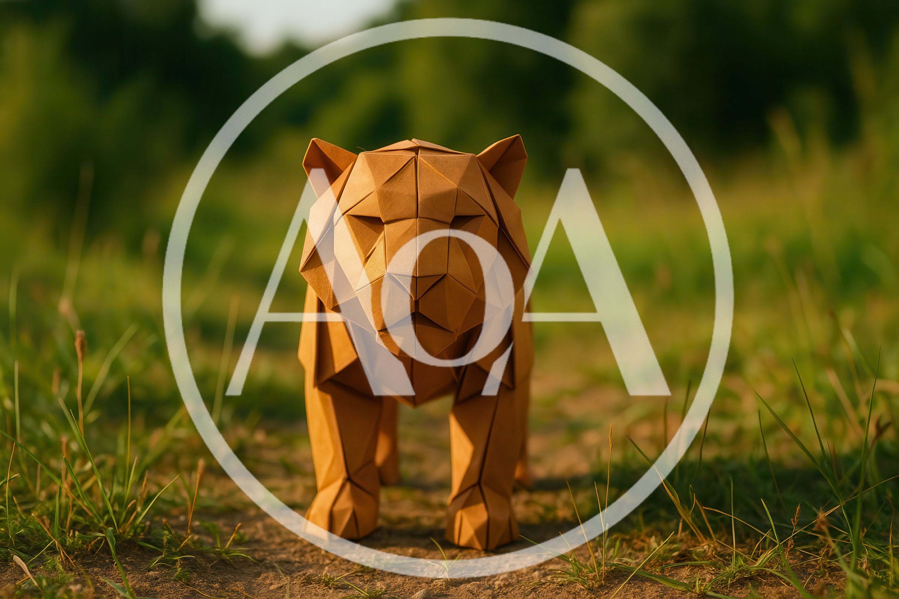 Origami Tiger Sculpture Standing On A Dirt Path