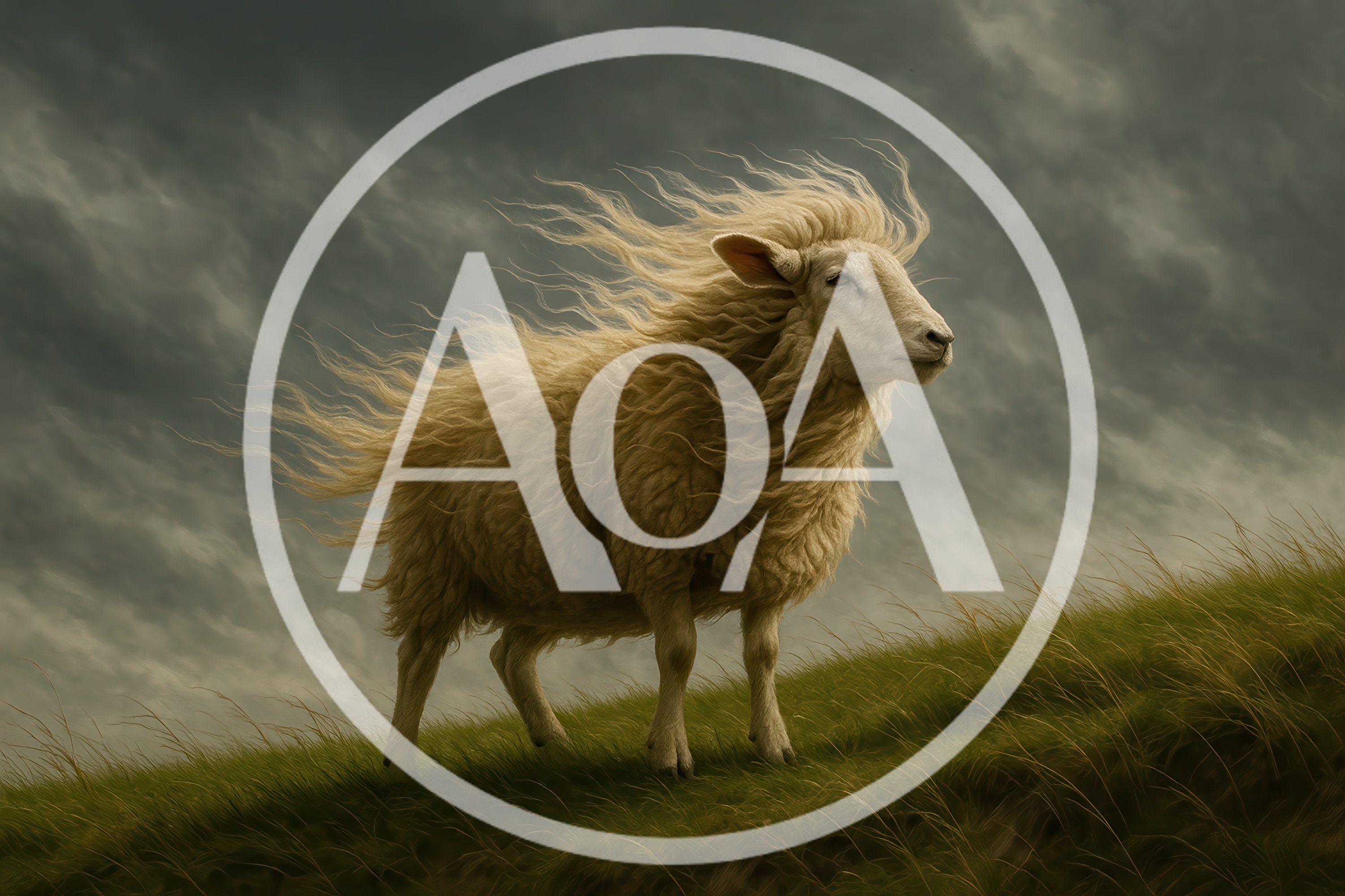 Majestic Sheep Standing On A Windy Grassy Hill