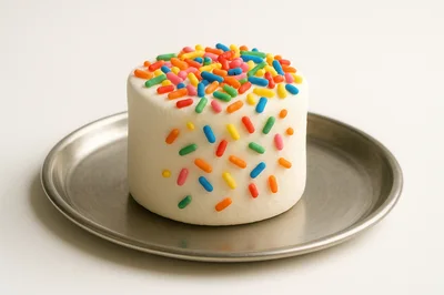 Single Marshmallow With Colorful Sprinkles On Metal Plate