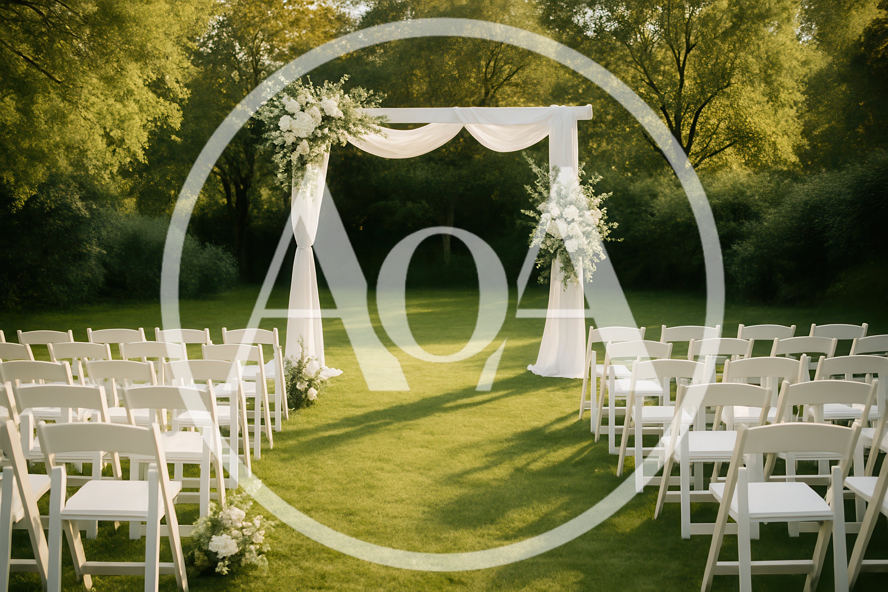 Outdoor Wedding Ceremony Setup With Floral Arch