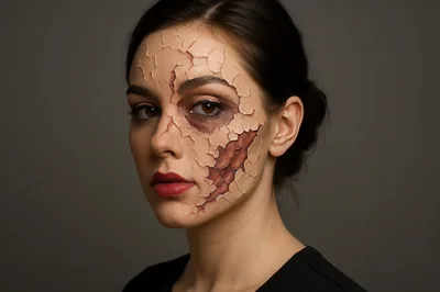 Portrait Of A Woman With Cracked Skin Makeup