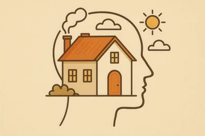Minimalist Illustration Of A House Inside A Human Head