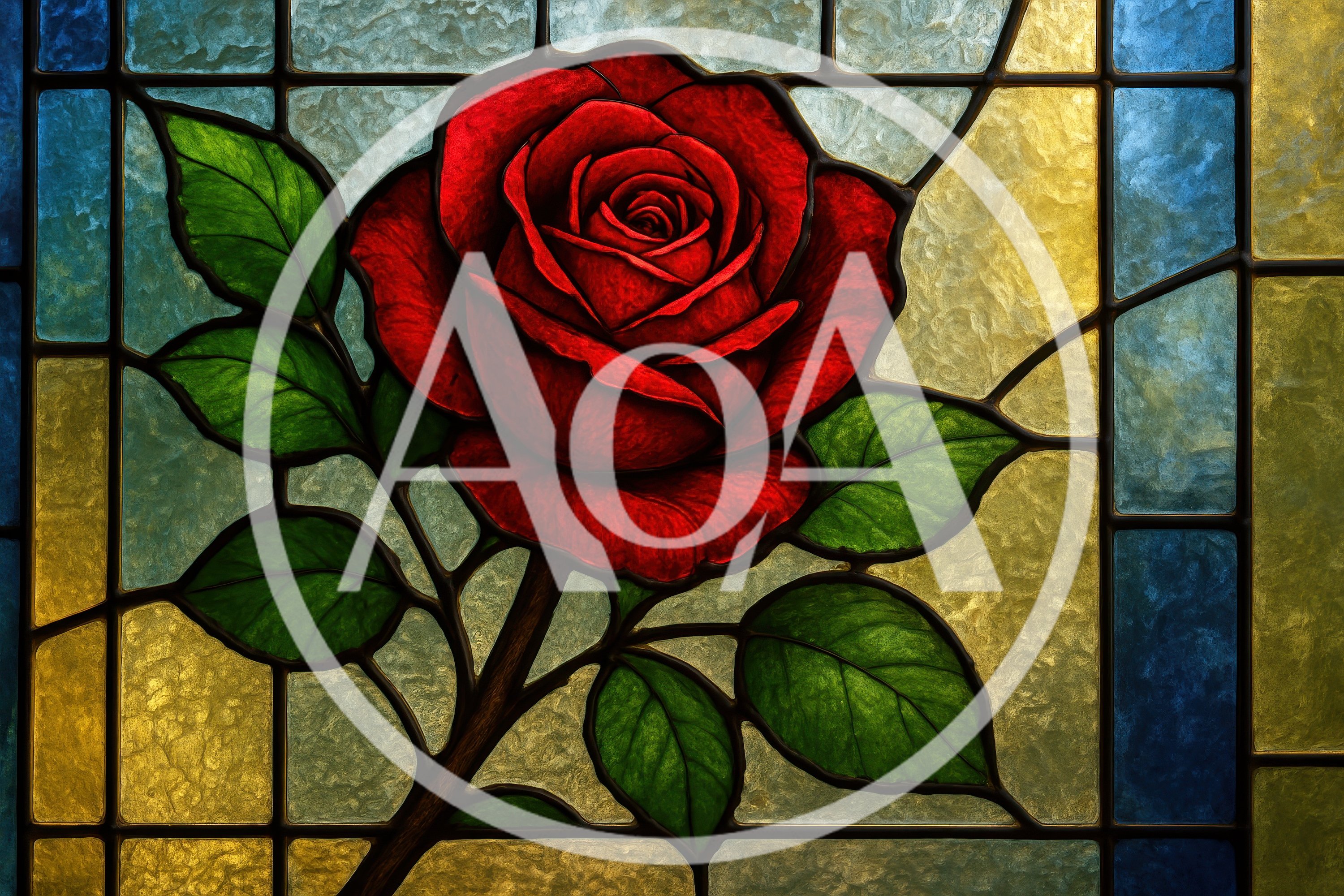 Stained Glass Window Featuring A Vibrant Red Rose