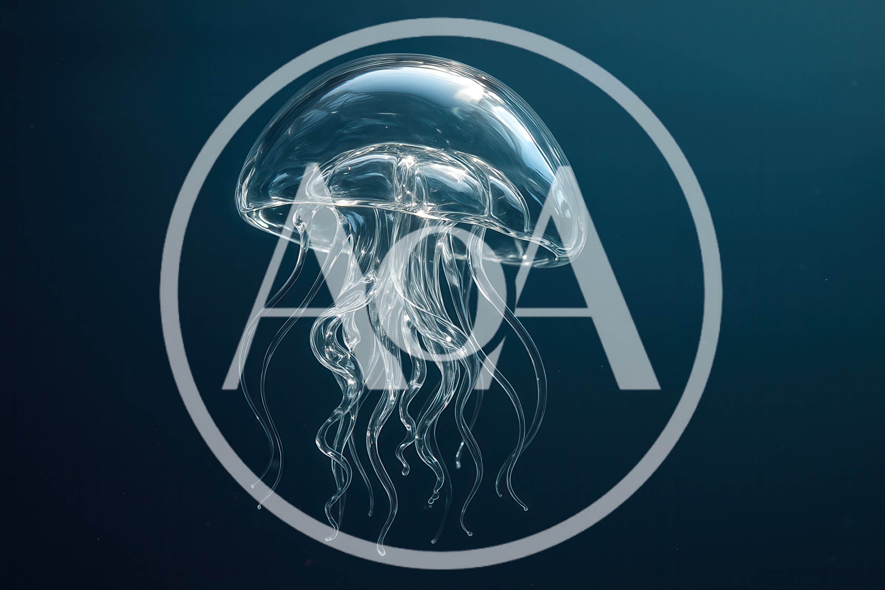 Transparent Glass Jellyfish Floating In Deep Blue Water