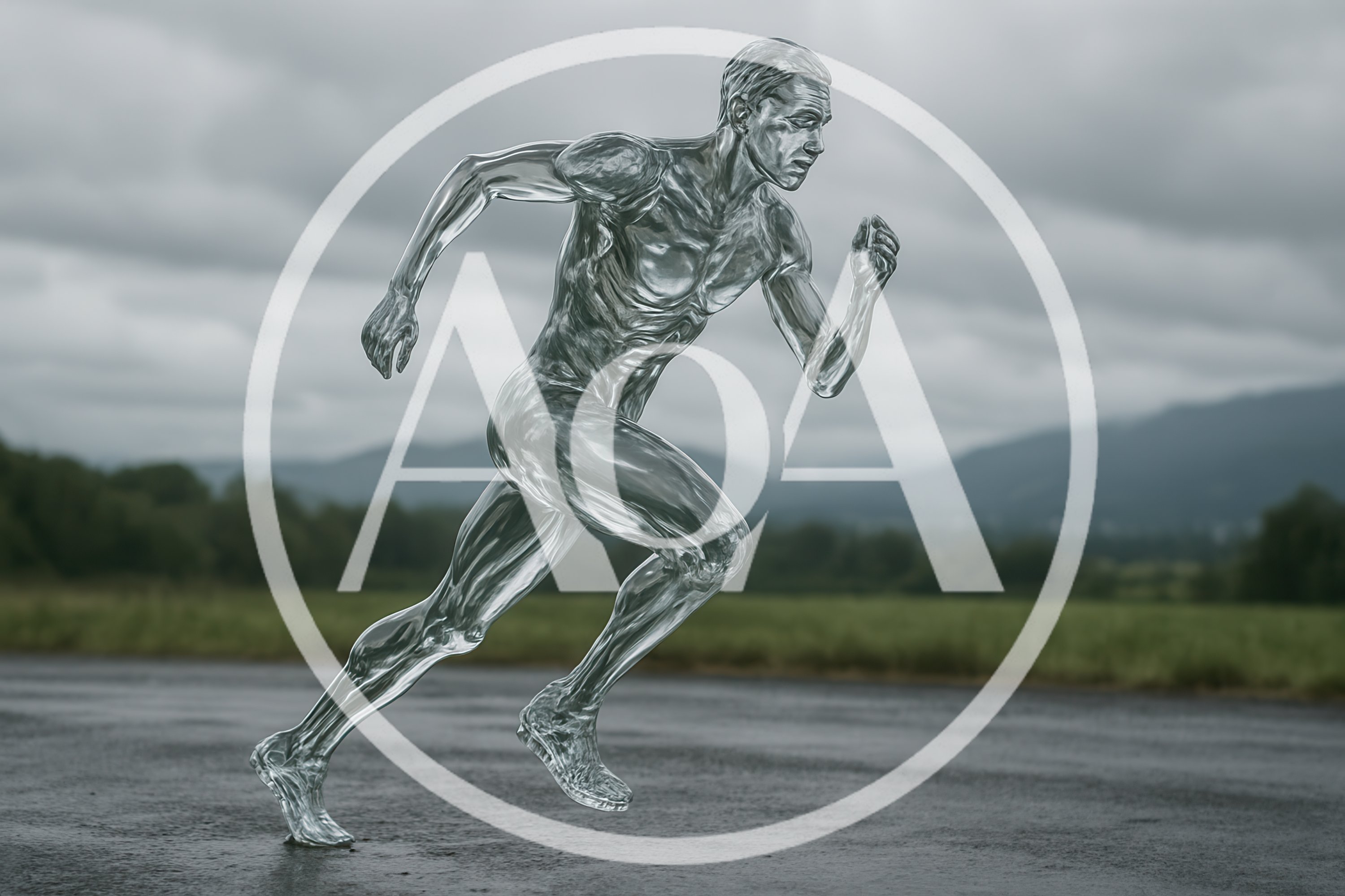 Transparent Glass Human Figure Running Outdoors