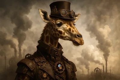 Steampunk Giraffe Portrait In Industrial Setting