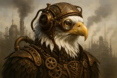 Steampunk Bald Eagle Portrait In Industrial Setting