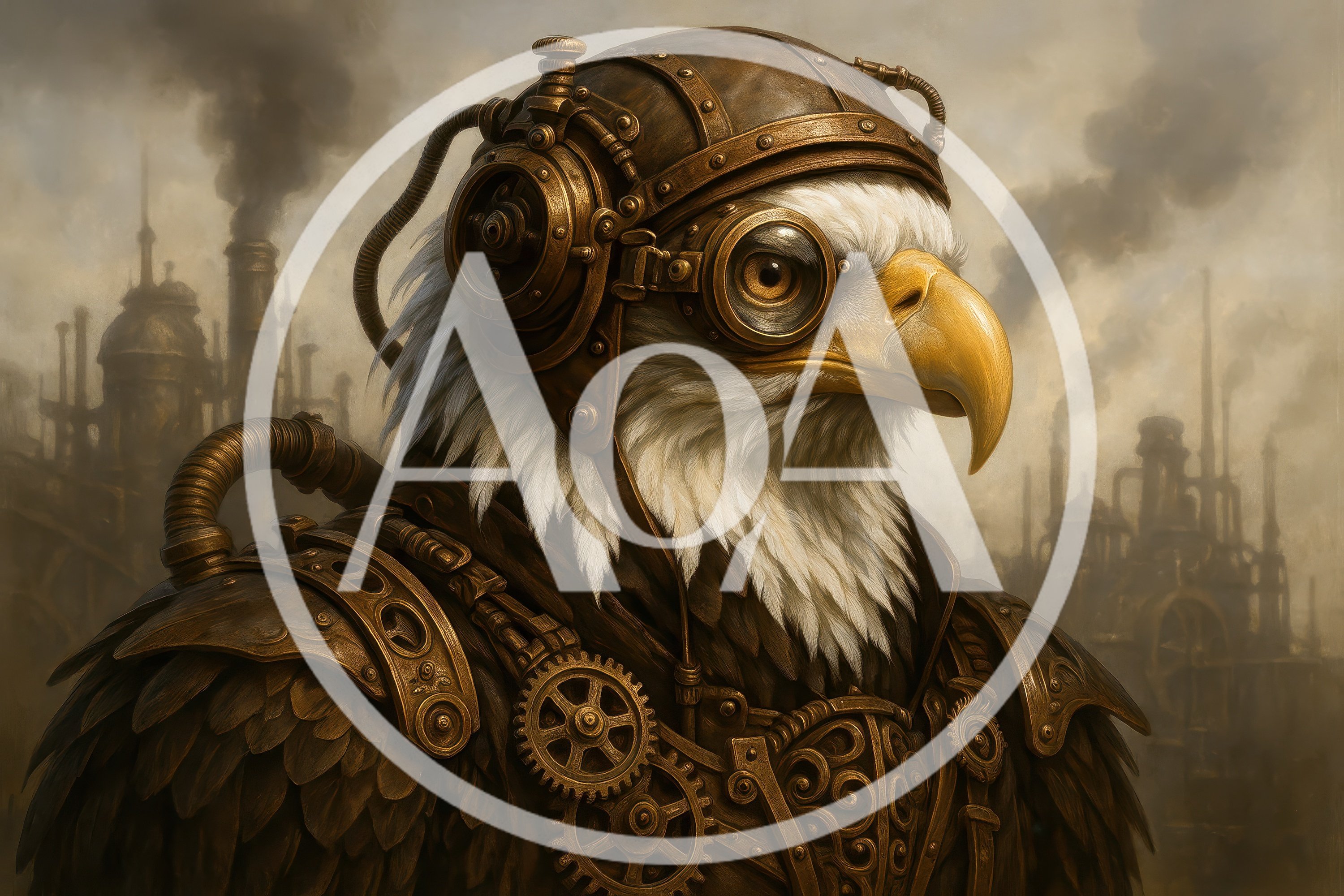 Steampunk Bald Eagle Portrait In Industrial Setting