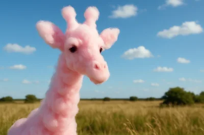 Pink Cotton Candy Giraffe Toy In A Field