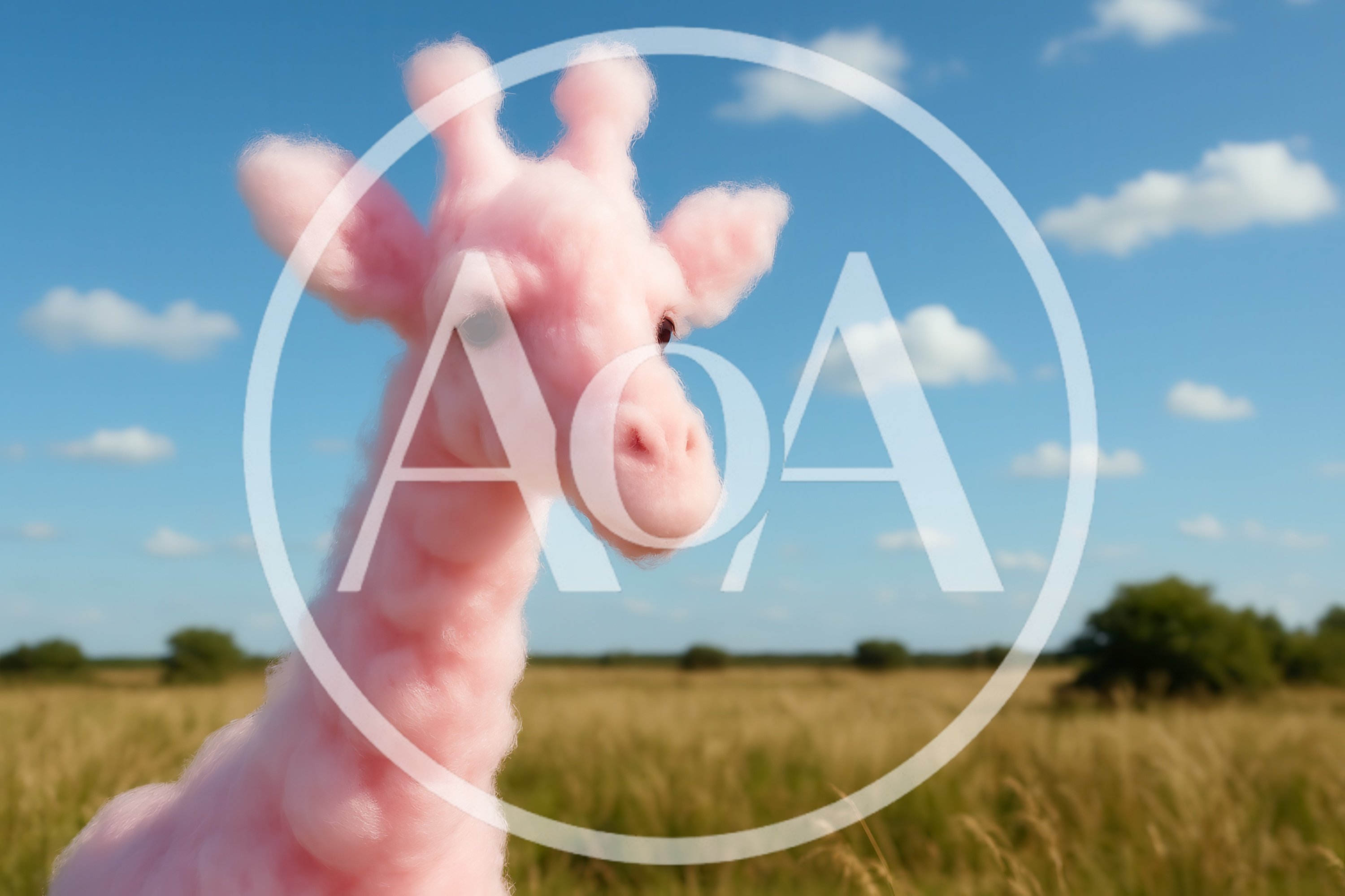Pink Cotton Candy Giraffe Toy In A Field