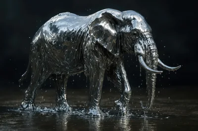 Liquid Silver Elephant Standing In Water