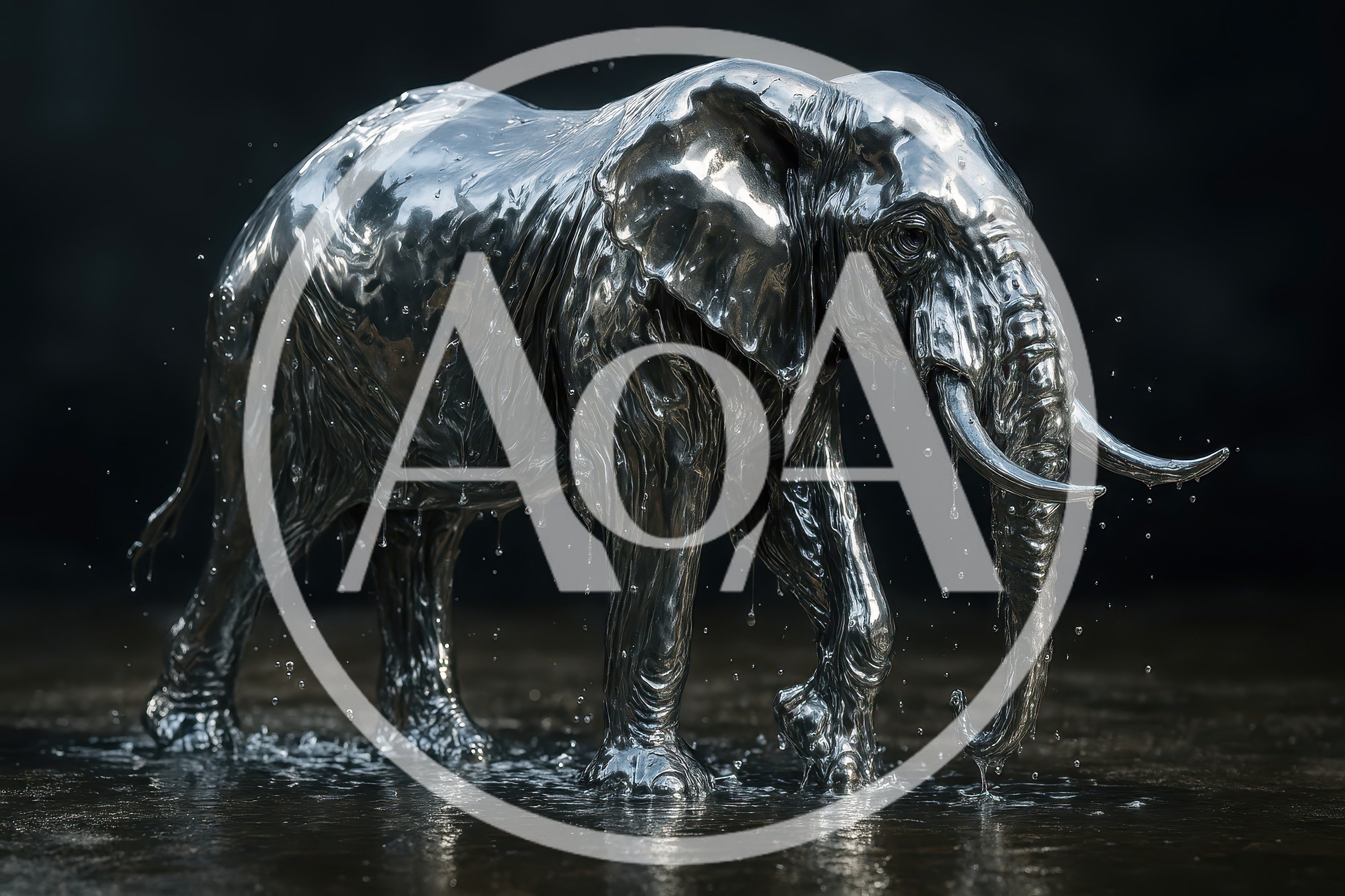 Liquid Silver Elephant Standing In Water