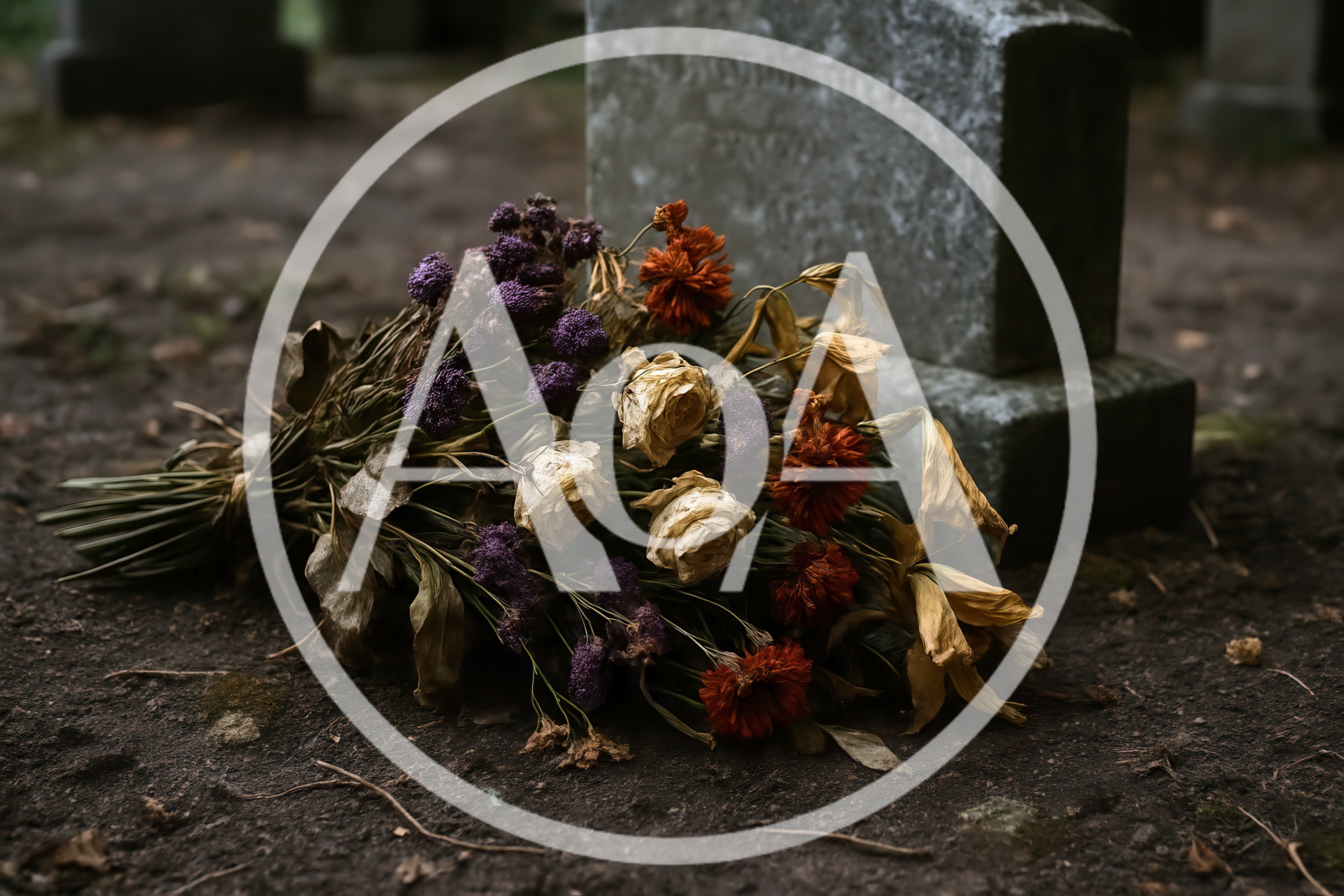 Dried Flower Bouquet Resting On A Grave Marker