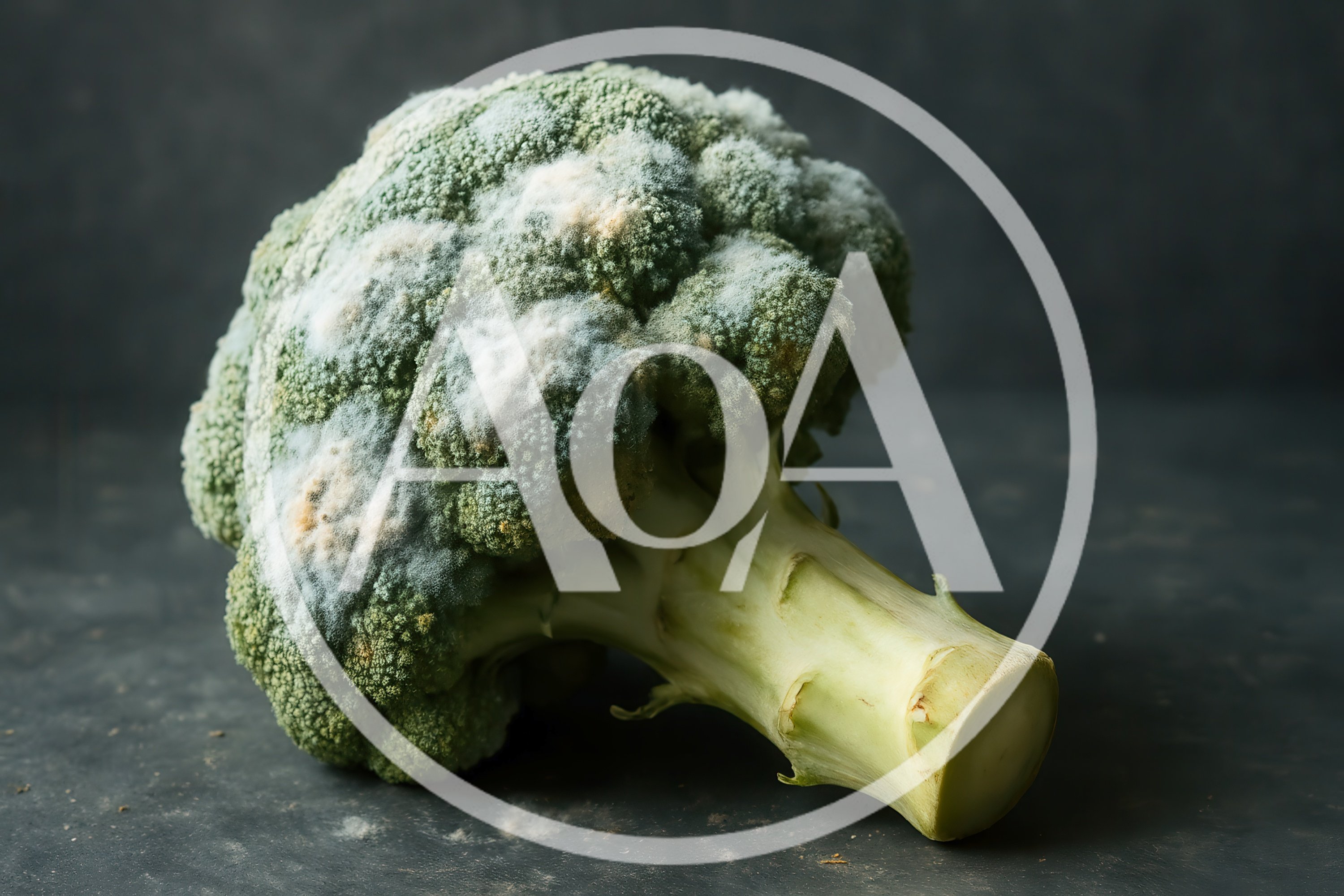 Moldy Broccoli Head on Dark Surface