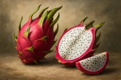 Whole And Sliced Dragon Fruit Still Life