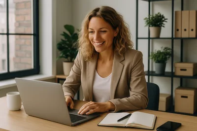Professional Woman Working On Laptop In Bright Office