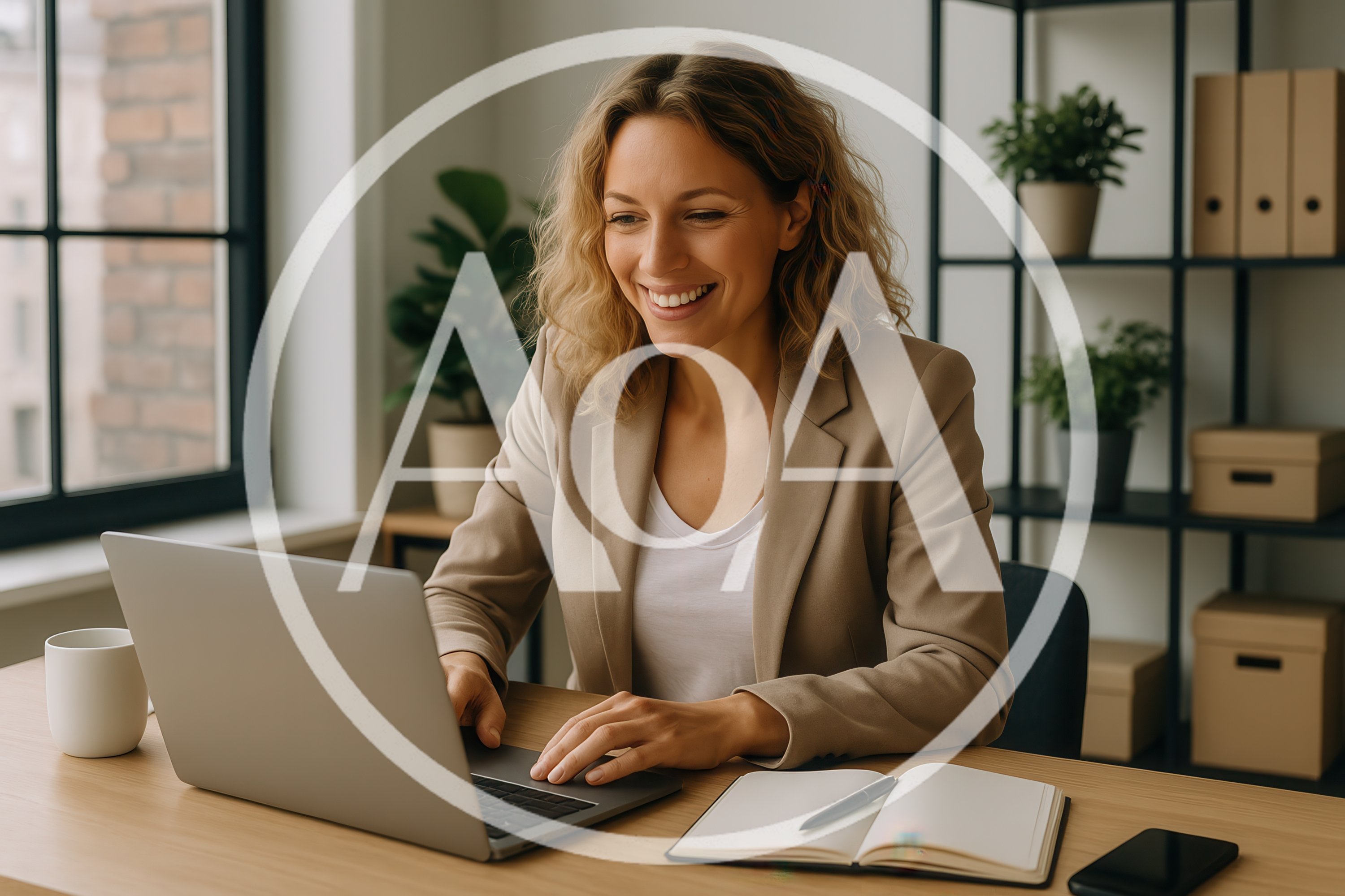 Professional Woman Working On Laptop In Bright Office
