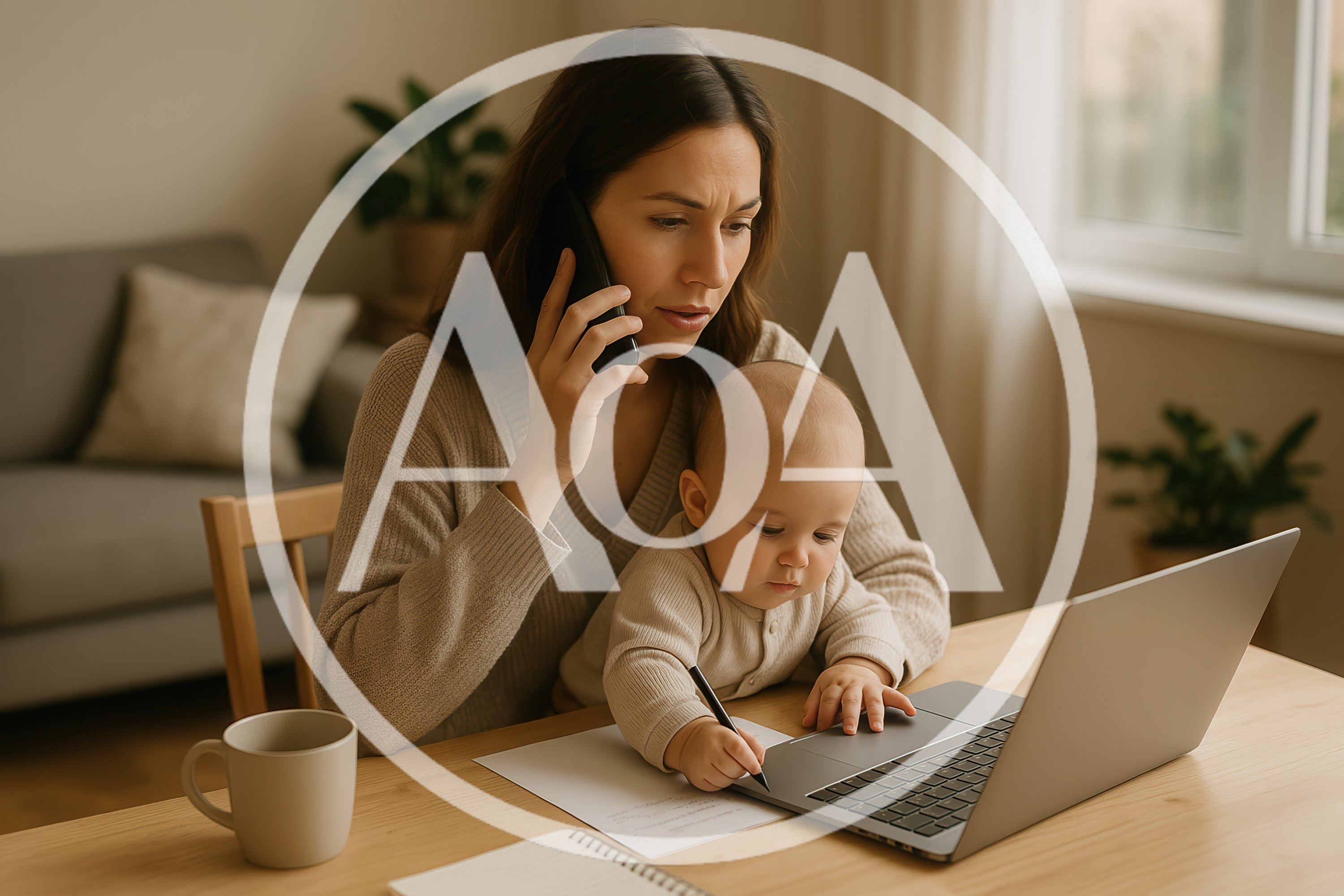Stressed Mother Working From Home With Her Baby