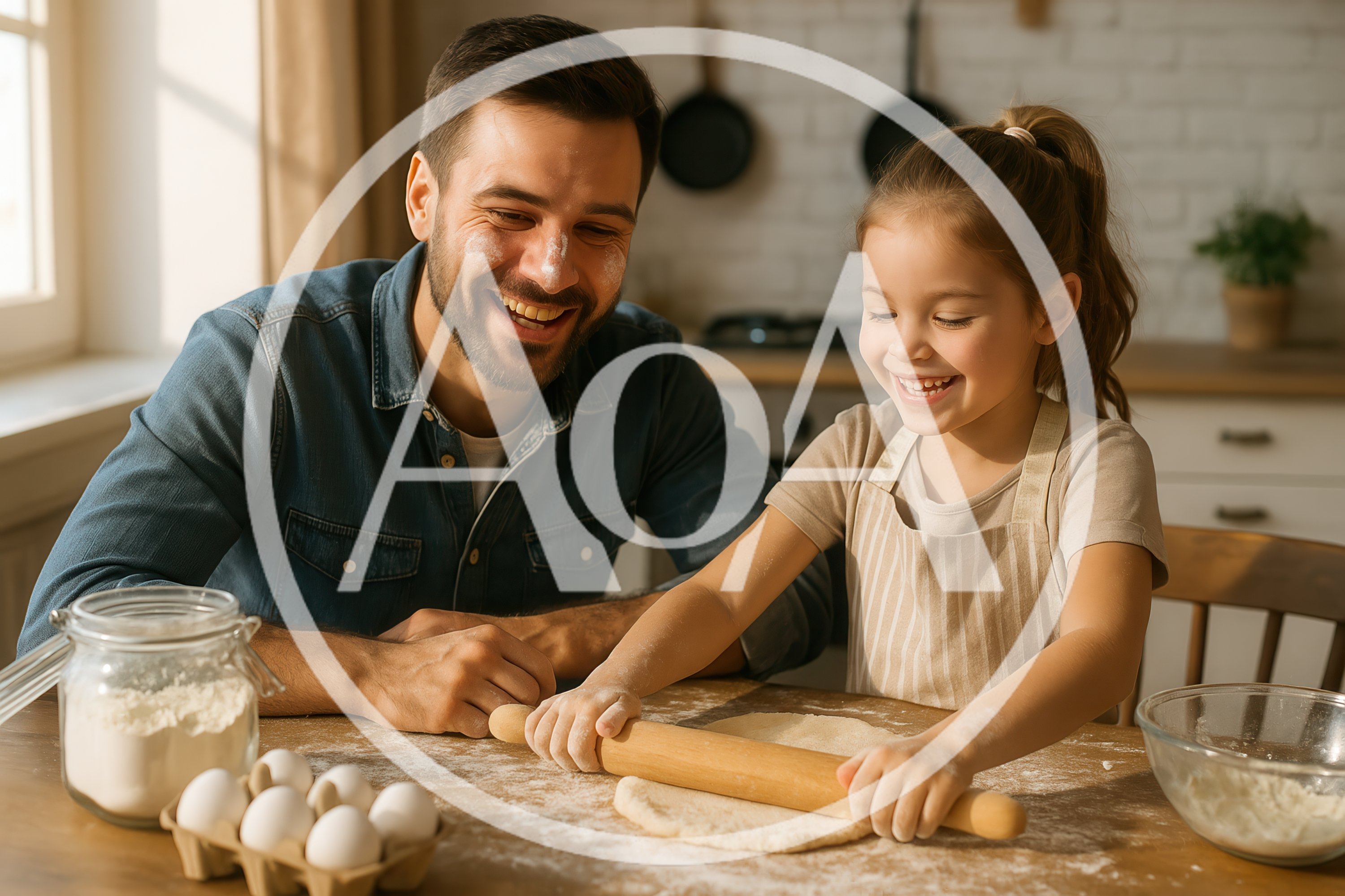 Father and Daughter Baking Together in Kitchen