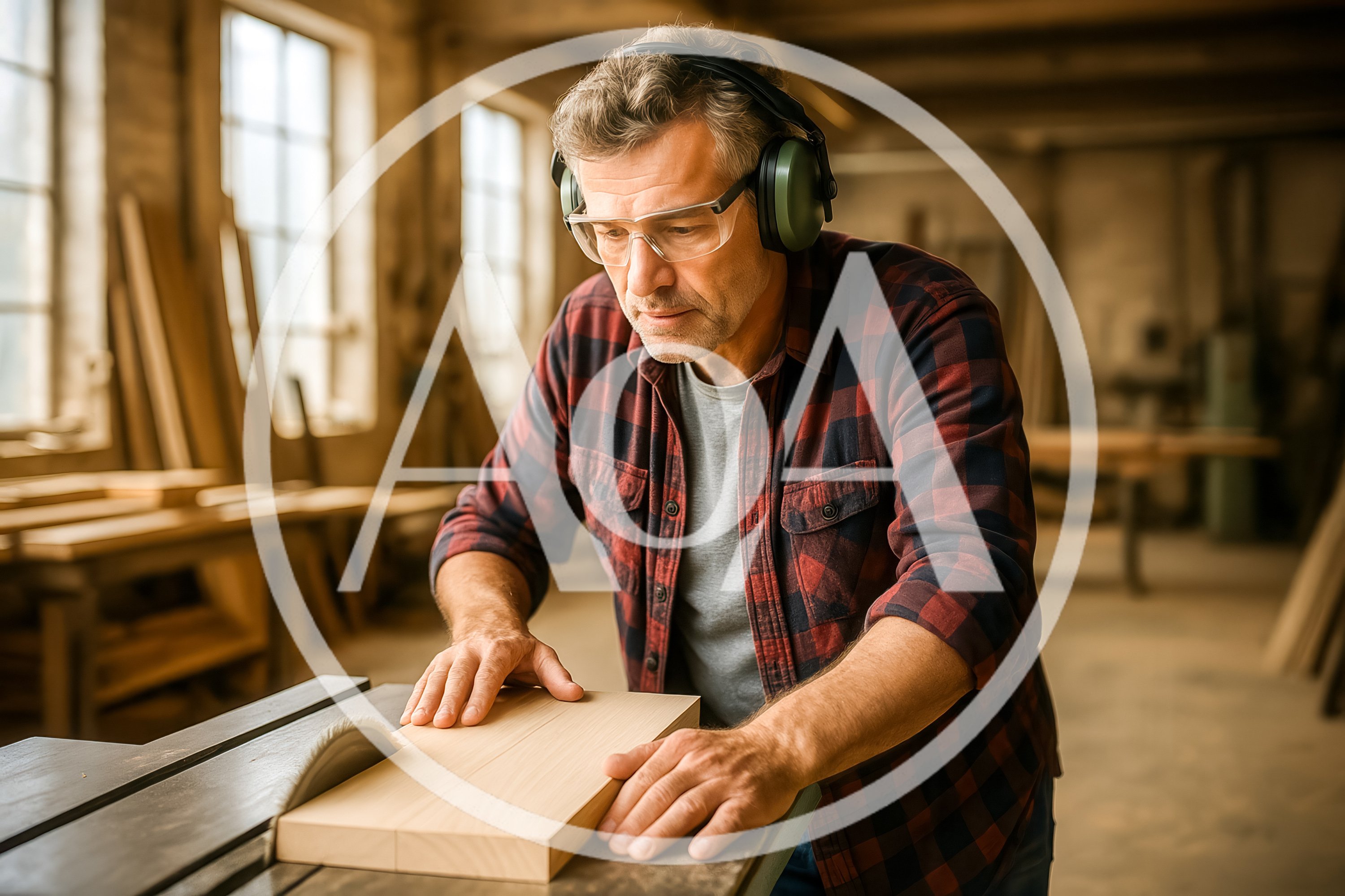 Professional Carpenter Cutting Wood On Table Saw