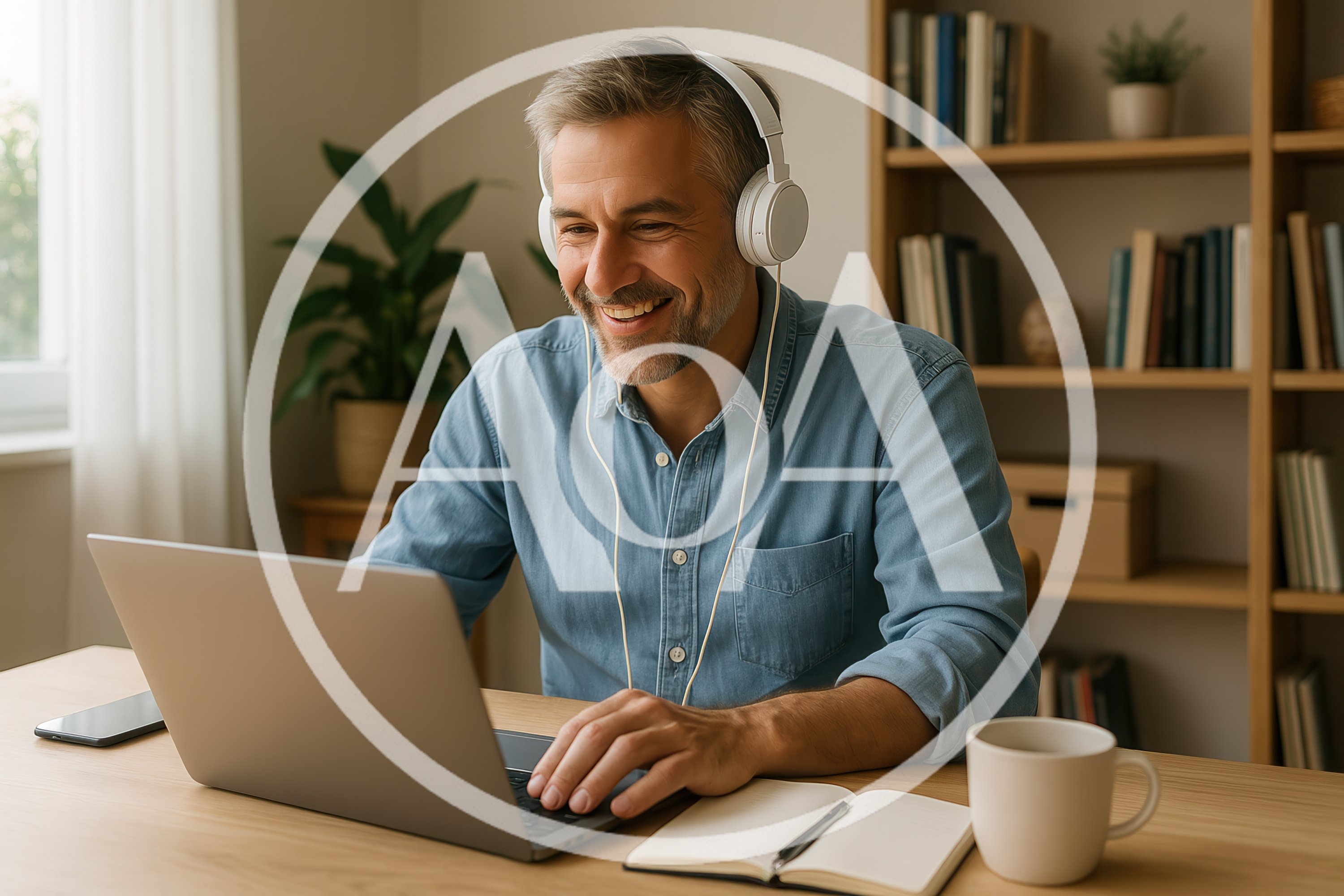 Middle Aged Man Working Remotely On Laptop