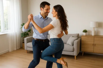 Happy Couple Dancing Together in Living Room