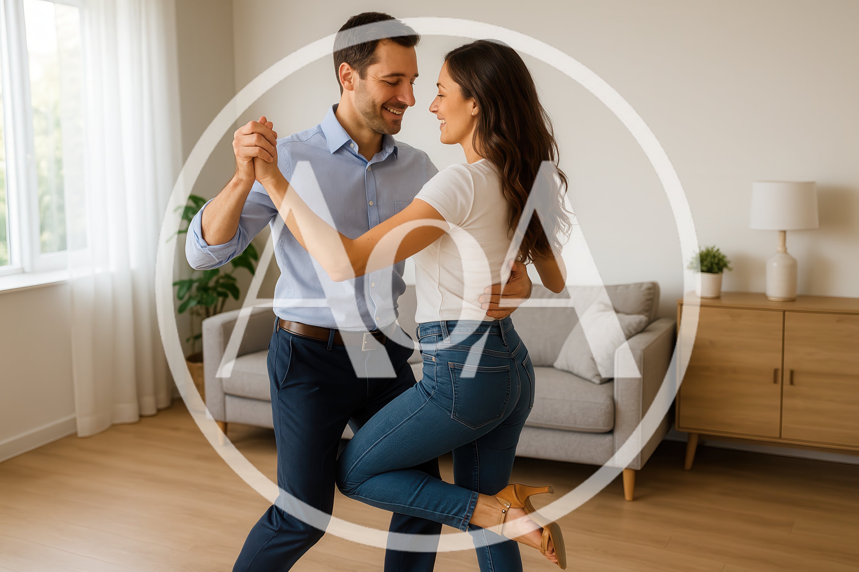 Happy Couple Dancing Together in Living Room