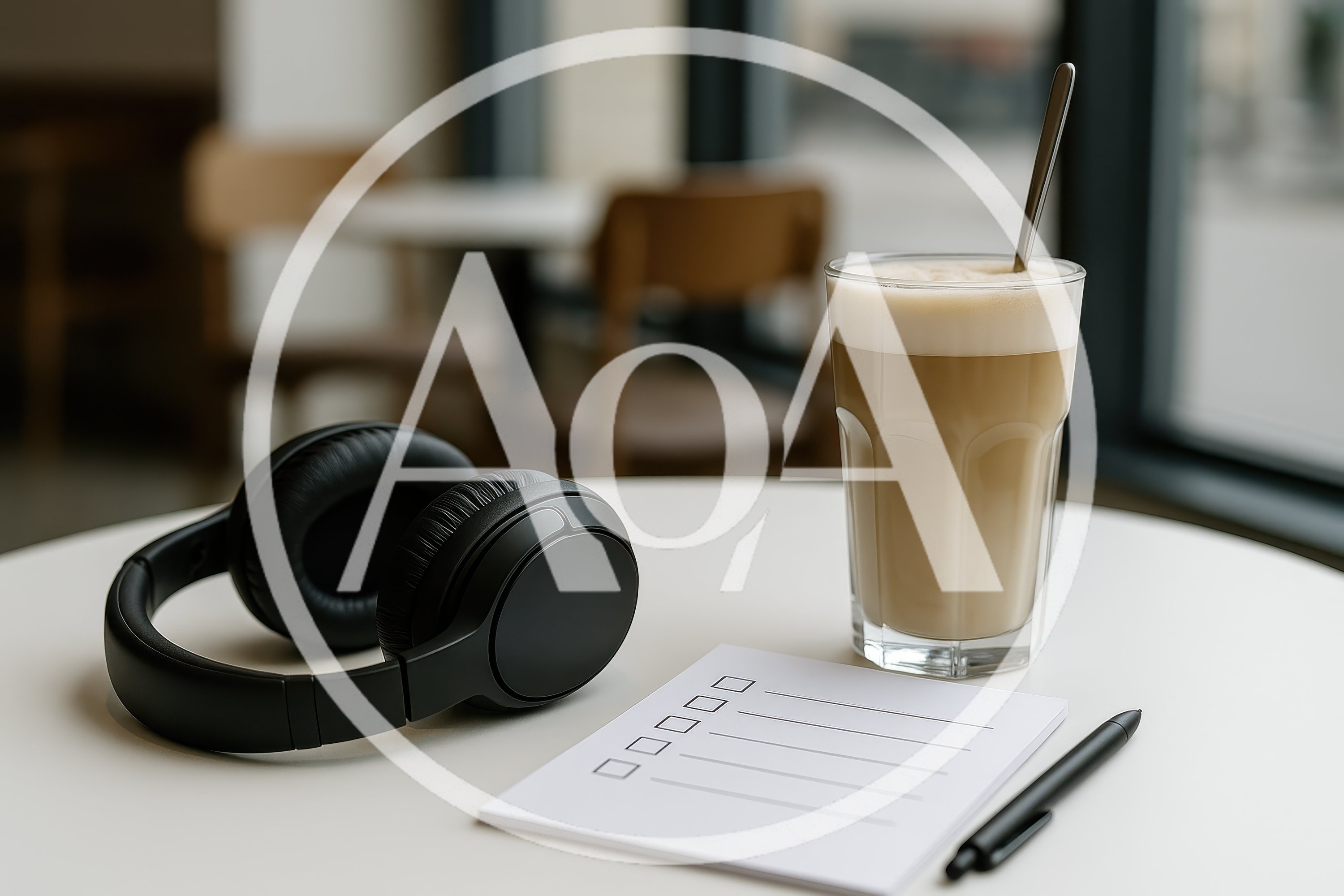 Coffee And Headphones On A Cafe Table