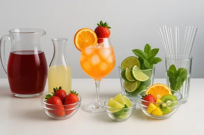 Refreshing Summer Cocktail Ingredients and Glassware Arrangement