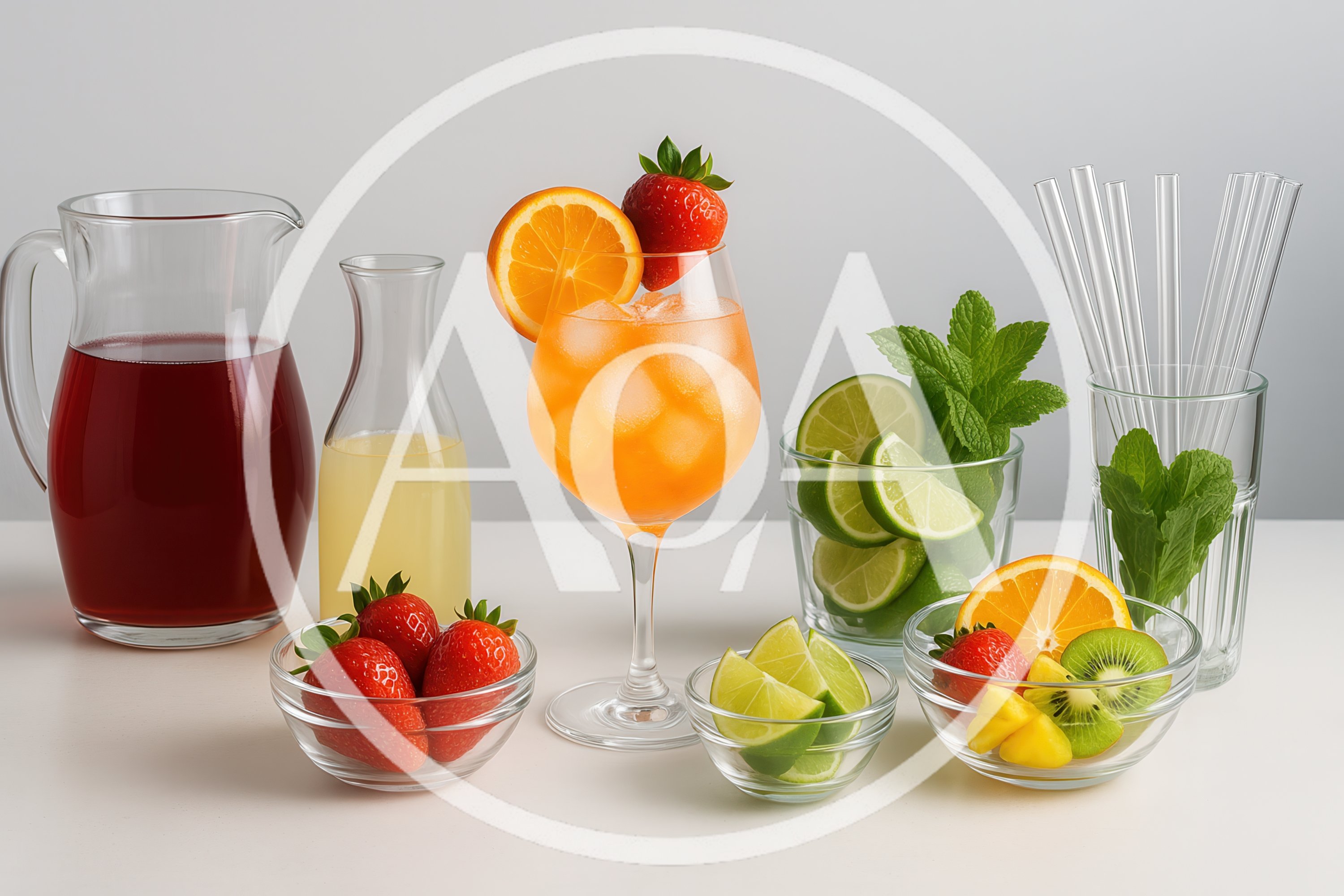 Refreshing Summer Cocktail Ingredients and Glassware Arrangement